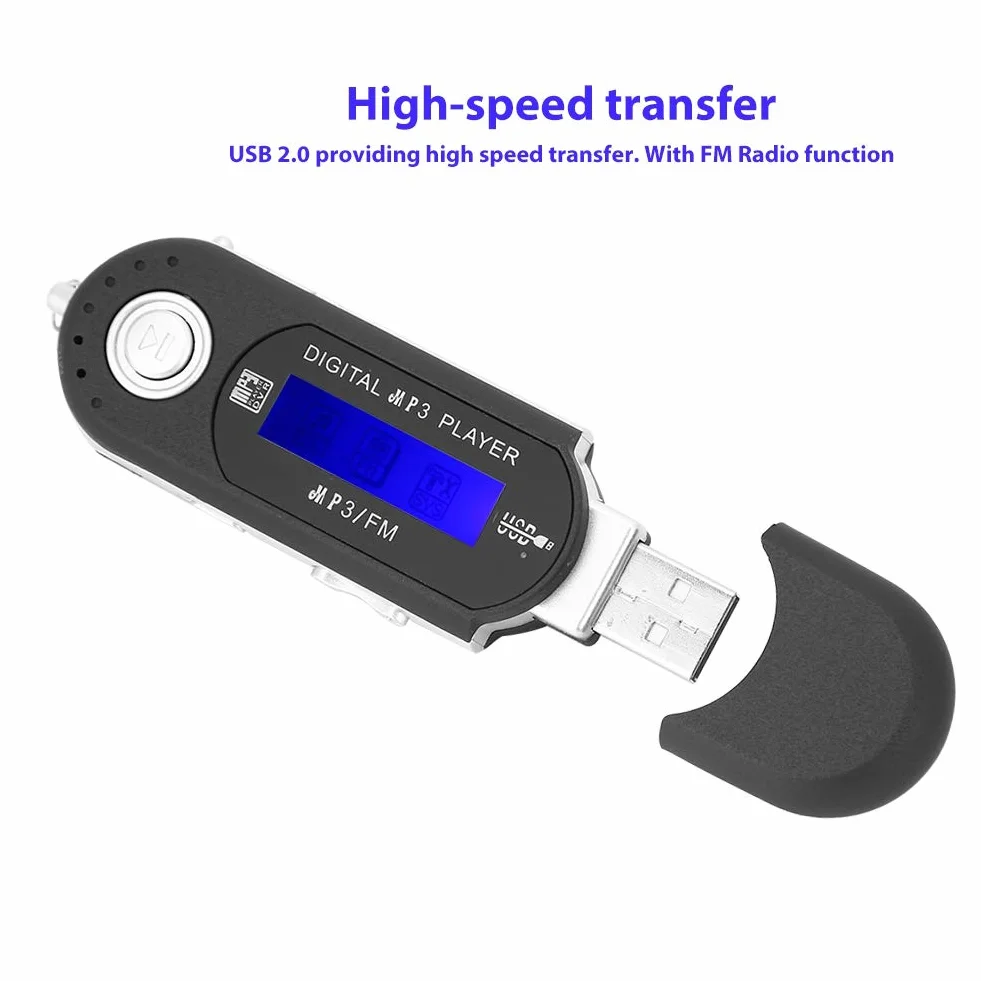 Odtwarzacz MP3, mini USB 2.0, odtwarzacz MP3 z radiem FM i słuchawkami, ekran LCD, automatyczne wyłączanie (czarny)