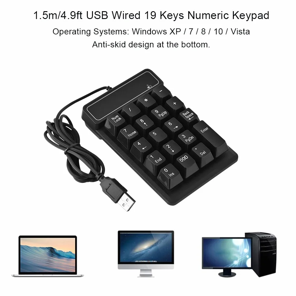 Vbestlife Klawiatura numeryczna USB, 1,5 m, przewodowa, 19 klawiszy, klawiatura numeryczna, podkładka numeryczna, do laptopa z systemem