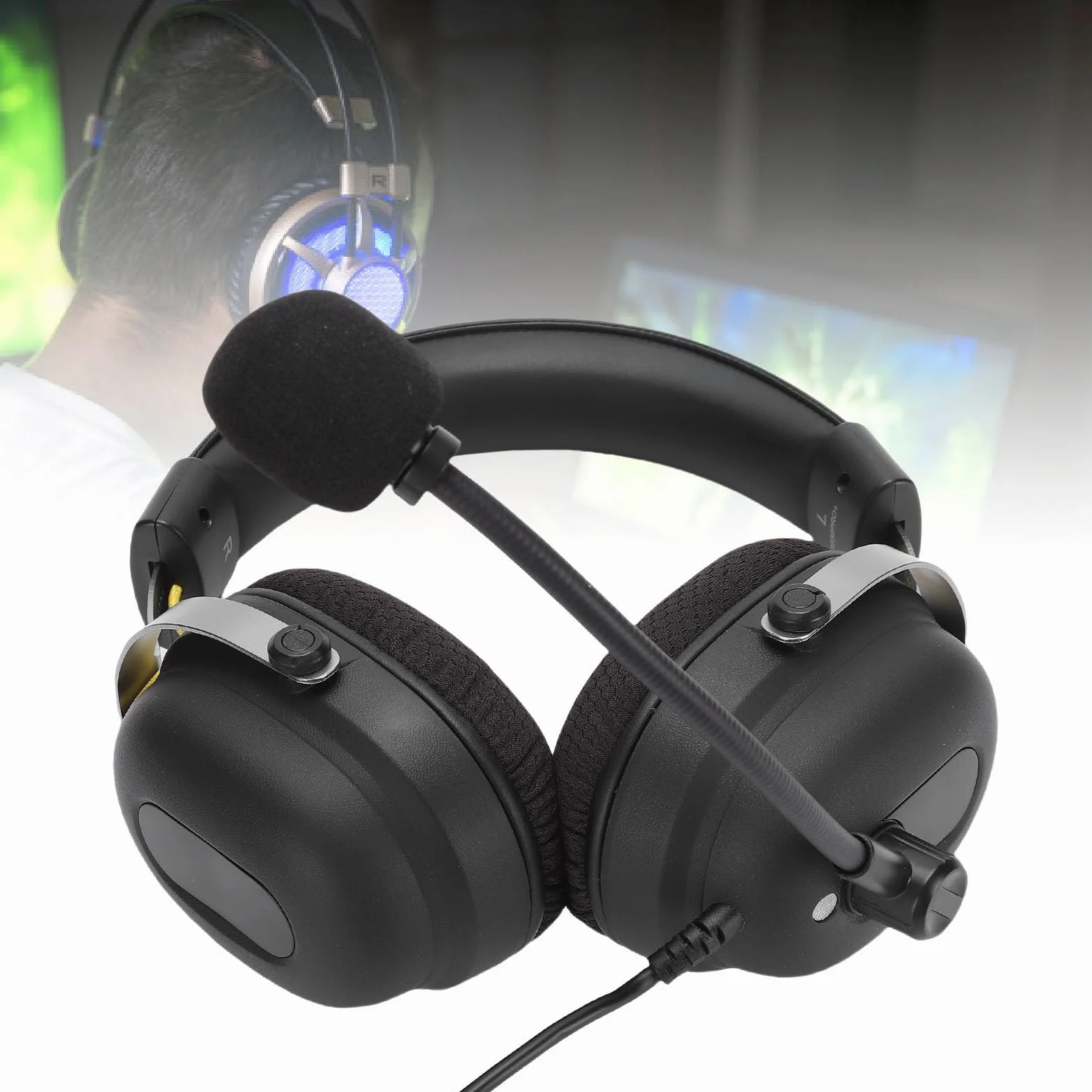 Cuifati Gamingowy Zestaw Słuchawkowy USB do Komputera PC, Gamingowe Słuchawki z Dźwiękiem Przestrzennym 7.1 z Mikrofonem Izolującym Hałas, Przewodowy Zestaw Słuchawkowy Nauszny do Laptopa, Tryby