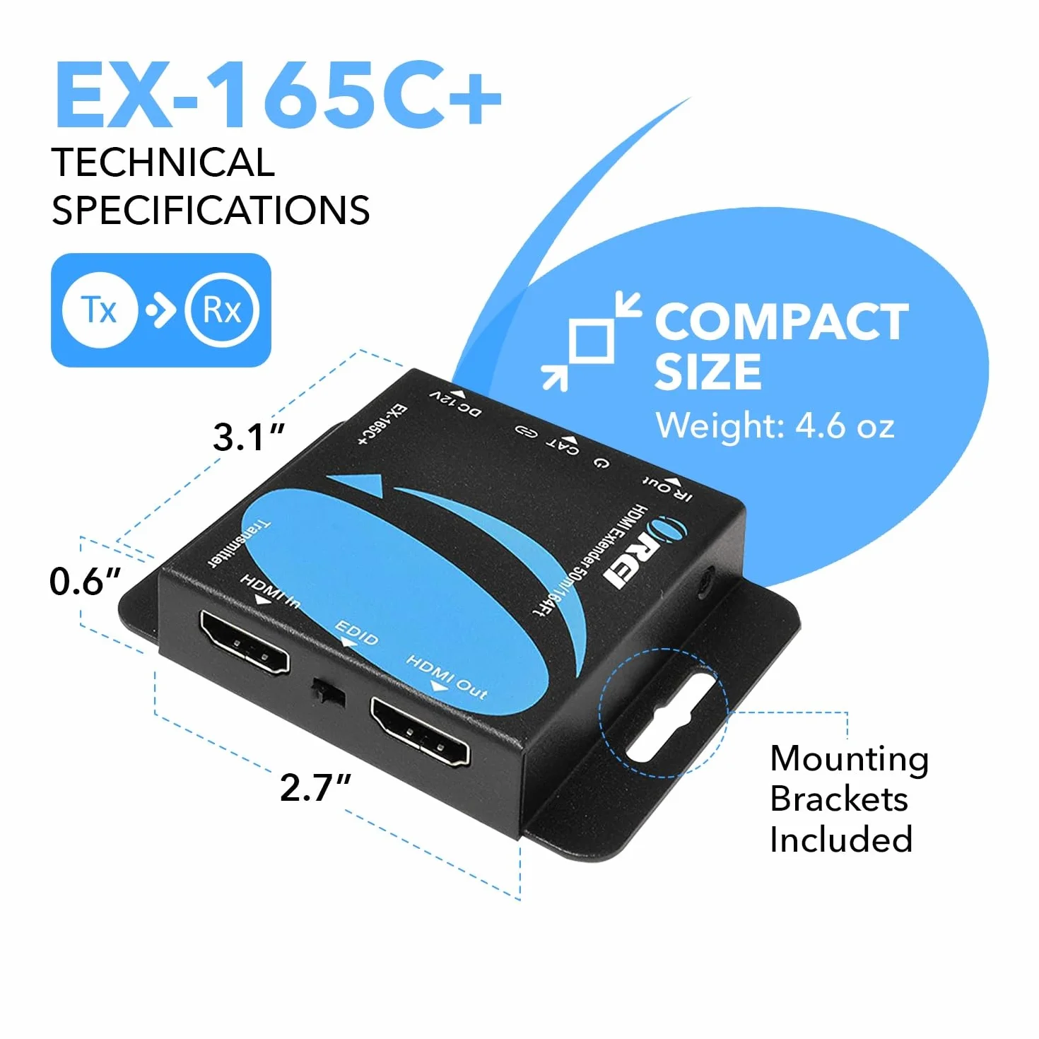 OREI Przedłużacz HDMI przez Ethernet przez CAT5/CAT6, z podczerwienią do 164 stóp - wyjście pętli - Full 1080P przy 60 Hz Pover Over Cable Dystrybucja sygnału Full HD