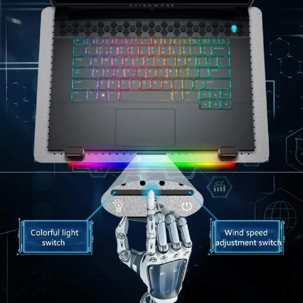 Podstawka Chłodząca Stabilny 12 "-17" Podkładka Chłodząca Do Laptopa Gier Aluminiowa 5 Cichych Wentylatorów 3500 Obr./min Silny Wiatr Dla Graczy Biurowych Cichy Biurko