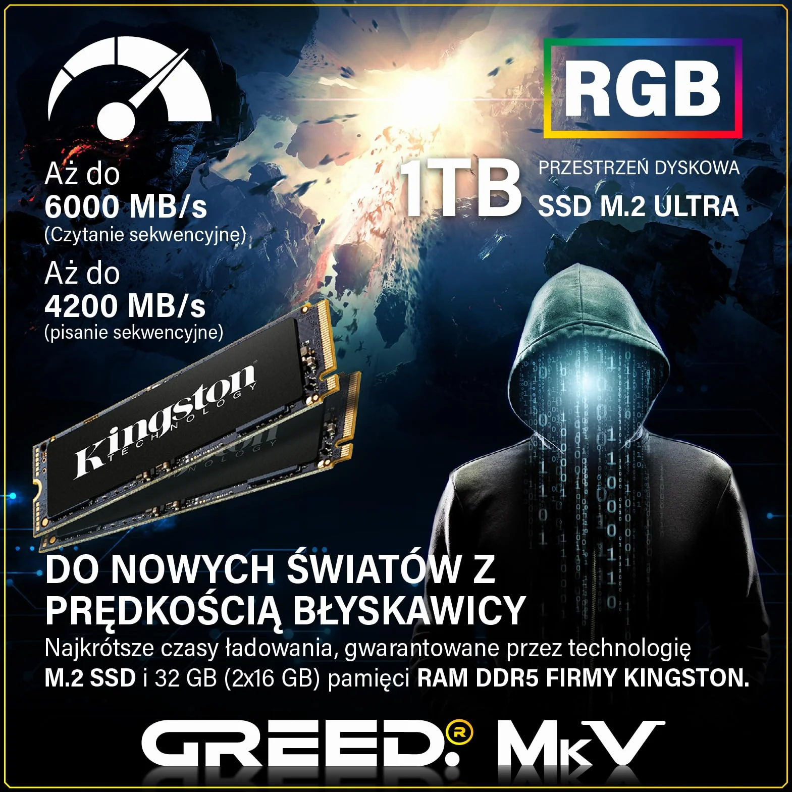 Greed® MK5 komputer gamingowy High End - AMD Ryzen 5 9600X + Nvidia Geforce RTX 5070 12 GB - szybki PC RGB + Desktop Raytracing 4K - 5,4 GHz - 32 GB DDR5 RAM - 1TB SSD - Wi-Fi + Windows 11 Pro