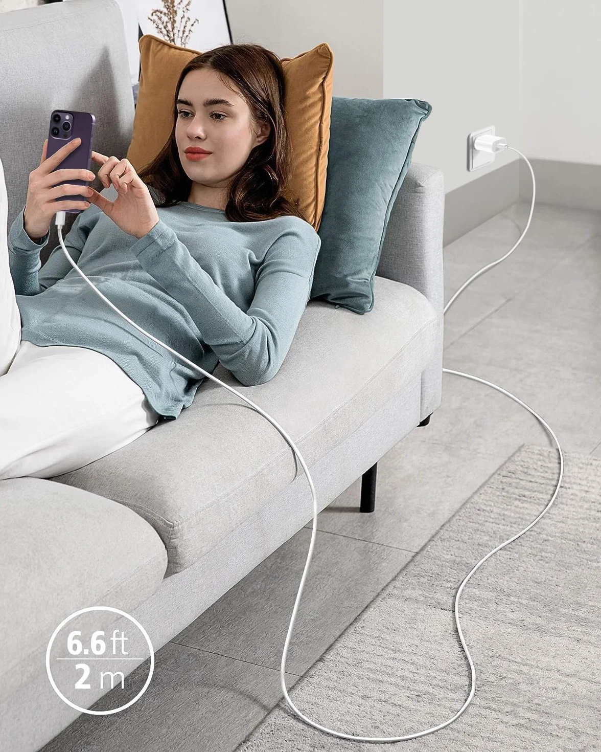 Ładowarka USB C 20 W do iPhone 15/16, iPad Pro 12.9/11/Air 2024, kabel 2 m