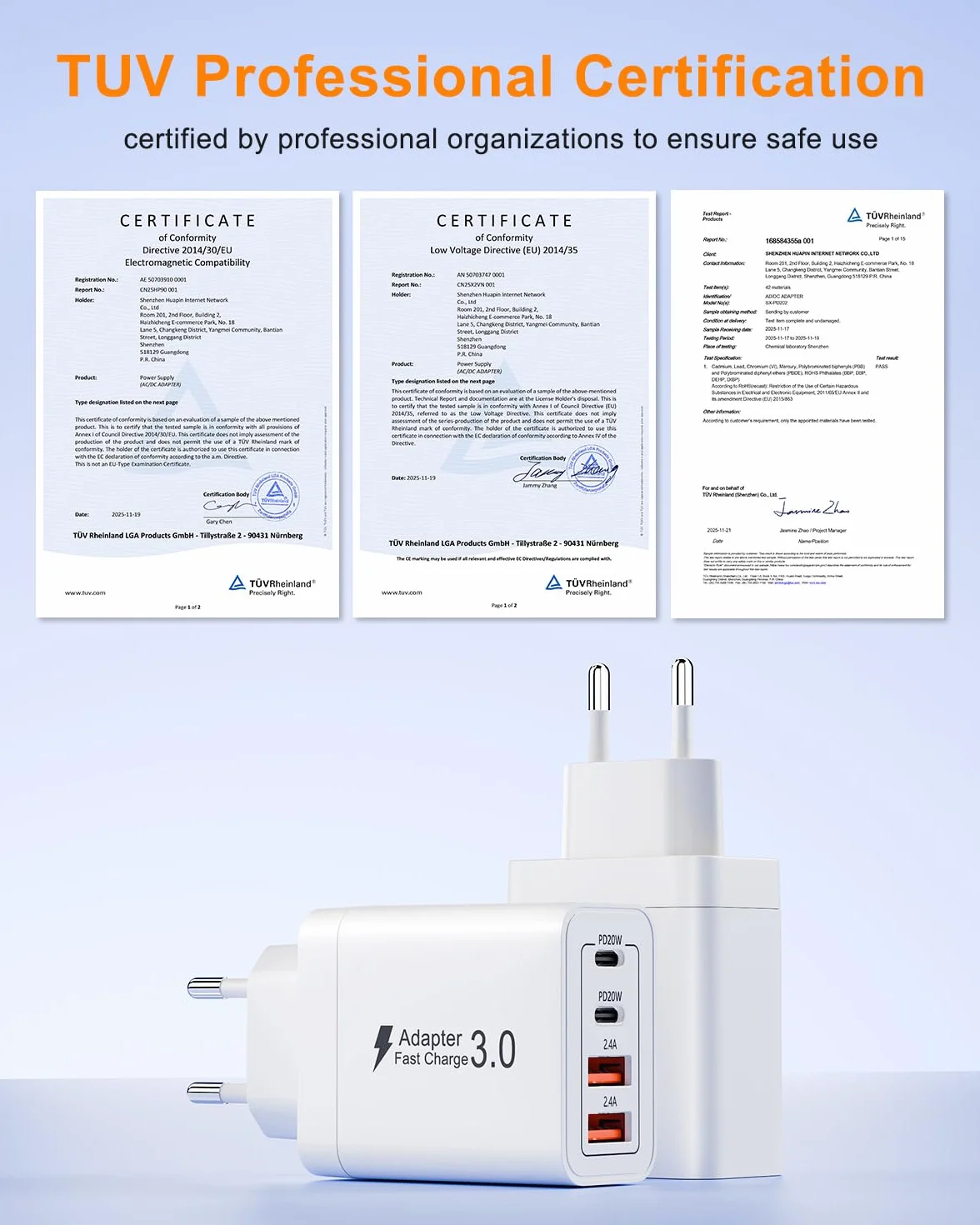 Ładowarka USB C, 40W Gniazdo, 4 Porty Szybkie Ładowanie, Przekształtnik USBC Wielofunkcyjny, Zasilacz USB C do Samsung S23 S24 S25, iPhone17 16 15 14 13, Huawei, Fast Charger