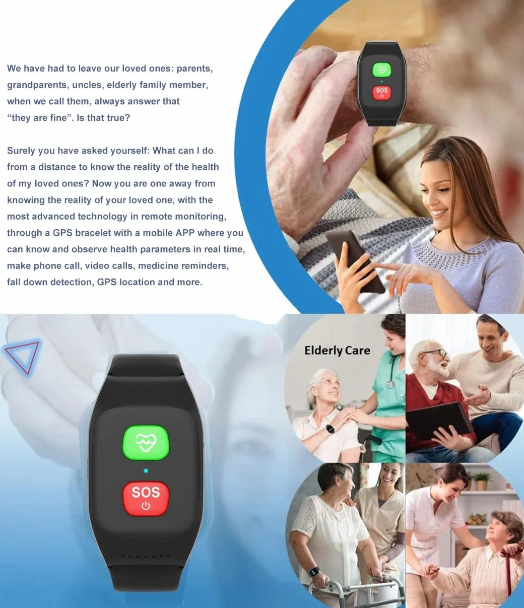 Inteligentny Zegarek Z Alarmem Dla Osób Starszych Fitness Tracker Z Przyciskiem Alarmowym SOS Wykrywanie Upadków I Śledzenie Lokalizacji GPS Wodoodporny 4G Połączenia Głosowe