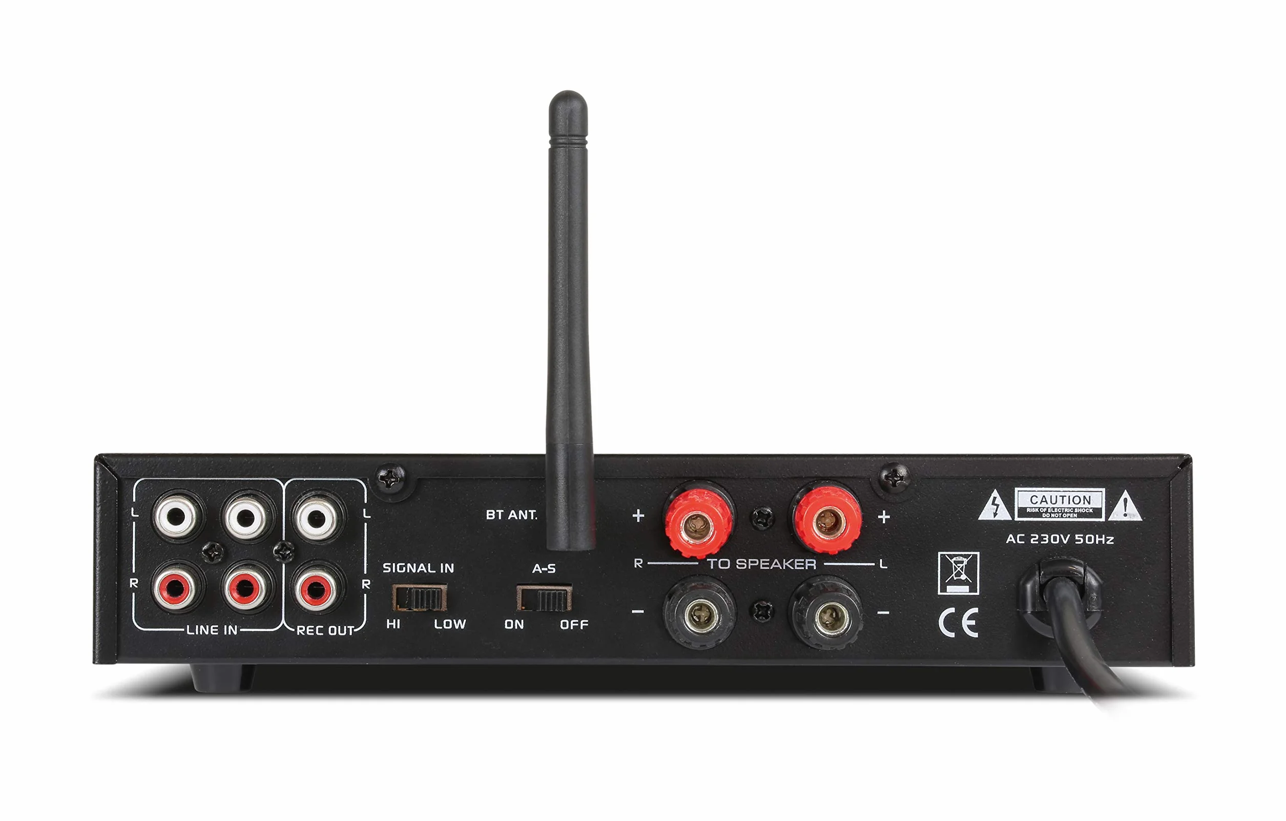 Dynavox ESA-18 MK BT, kompaktowy wzmacniacz stereo, przykręcane terminale przyłączeniowe do głośników, zintegrowana antena BT i wejście mikrofonowe, srebrny