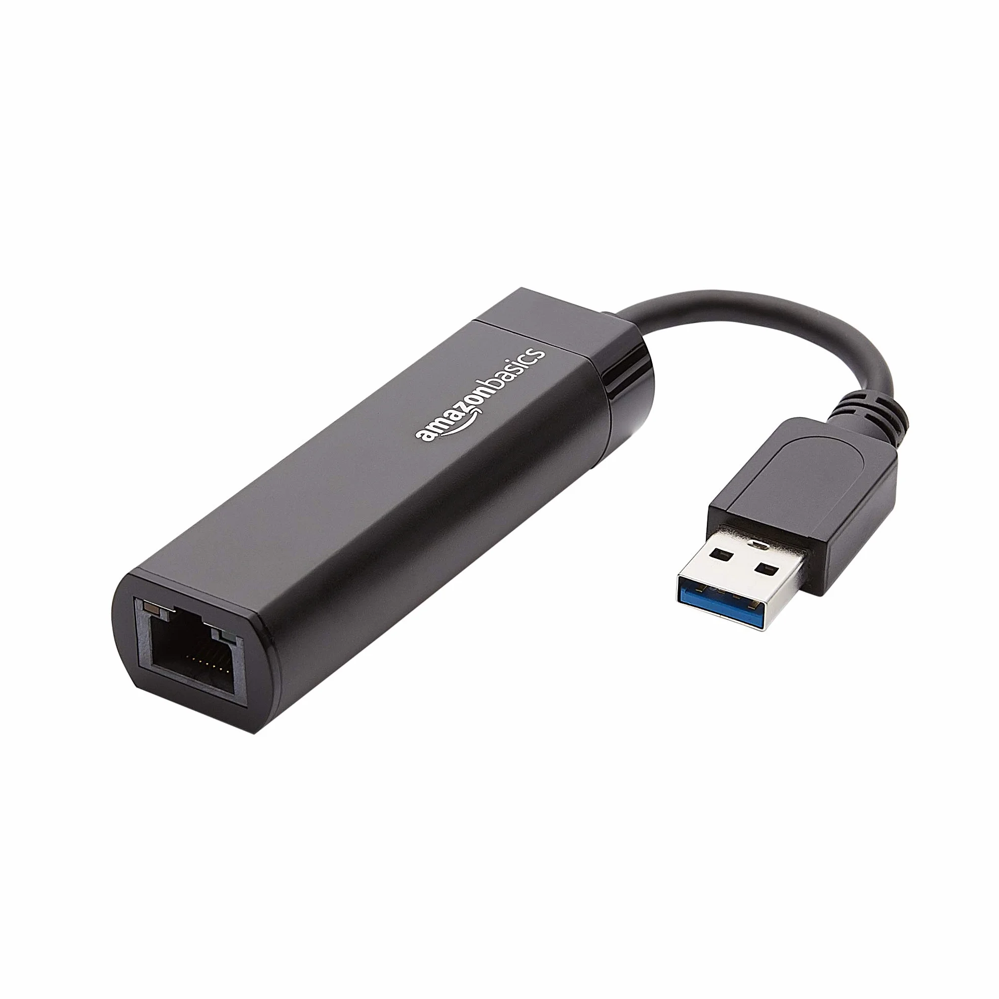 Amazon Basics Adapter sieciowy z USB 3.0 do Ethernet Gigabit z prędkością 10/100/1000 Mbps, kolor czarny, 1 sztuka