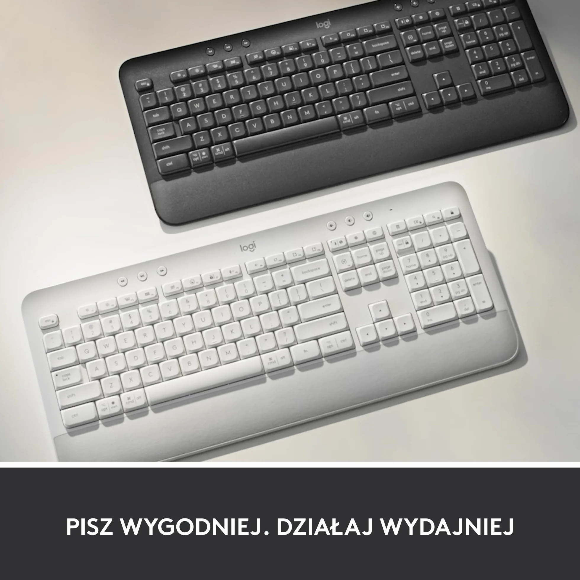 Logitech Signature K650 Klawiatura, Pełnowymiarowa, Bezprzewodowa Klawiatura z Podkładką, Bluetooth i USB Logi Bolt, Amortyzowane Klawisze, PC, Windows i Mac, QWERTY US international - Szary