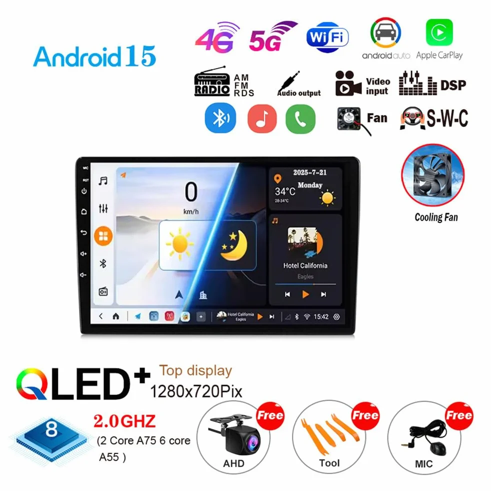 Y300s, Android 15.0 Stereo zamiennik dla Fo-rd S-MAX 2006-2015 Radio samochodowe z nawigacją GPS 9-calowy przenośny odtwarzacz multimedialny DVD Odbiornik FM BT z Android Auto CarPlay