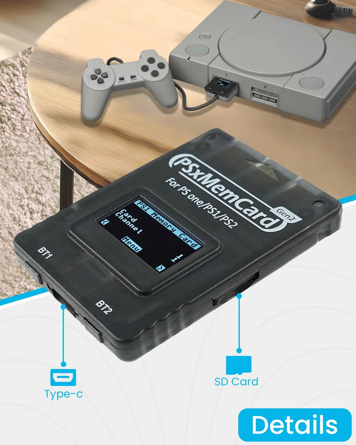 Karta pamięci do gier PSxMemCard kompatybilna z konsolą PS2/PS1/PS One, karta microSD 8 GB w zestawie, obsługuje aktualizację oprogramowania sprzętowego, nieograniczoną pamięć masową i