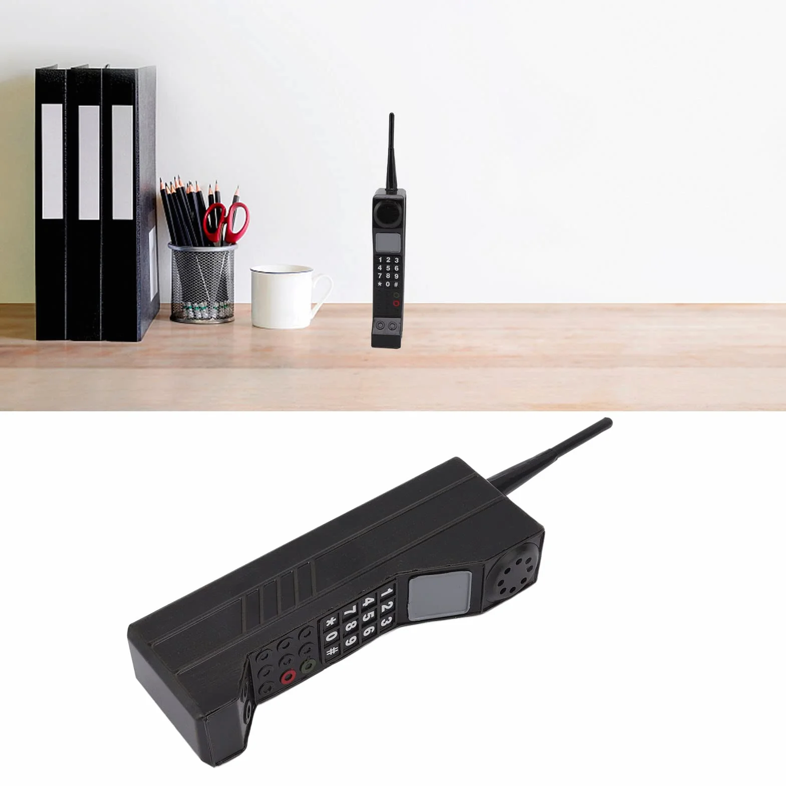 Ozdoba na Telefon Komórkowy z Cegły w Stylu Retro - Imitacja Rekwizytów Fotograficznych Stylizowany Stary Telefon Komórkowy do Dekoracji (BLACK)