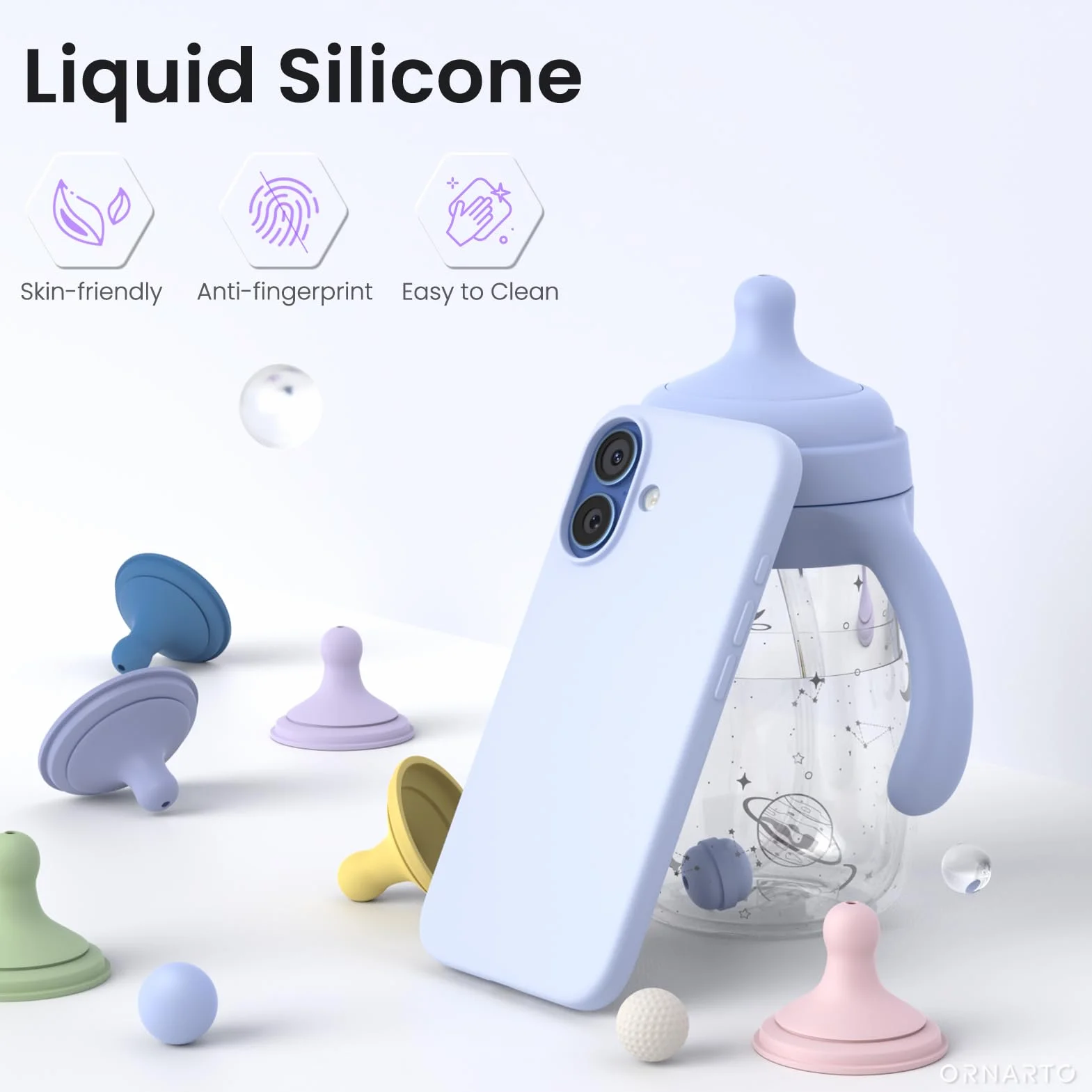 ORNARTO Etui na iPhone 17, Silikonowe 6,3 cala, cienka osłona na iPhone 17 z płynnego silikonu, odporna na zarysowania i wstrząsy osłona na iPhone 17 (2025) - Niebieski dziecięcy