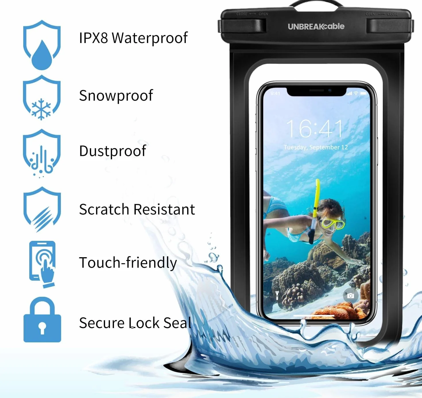 UNBREAKcable Wodoodporny pokrowiec IPX8 do 7,0 cala iPhone 13 PRO 12 11 XS XR SE 8 7 6 Samsung Xiaomi Huawei