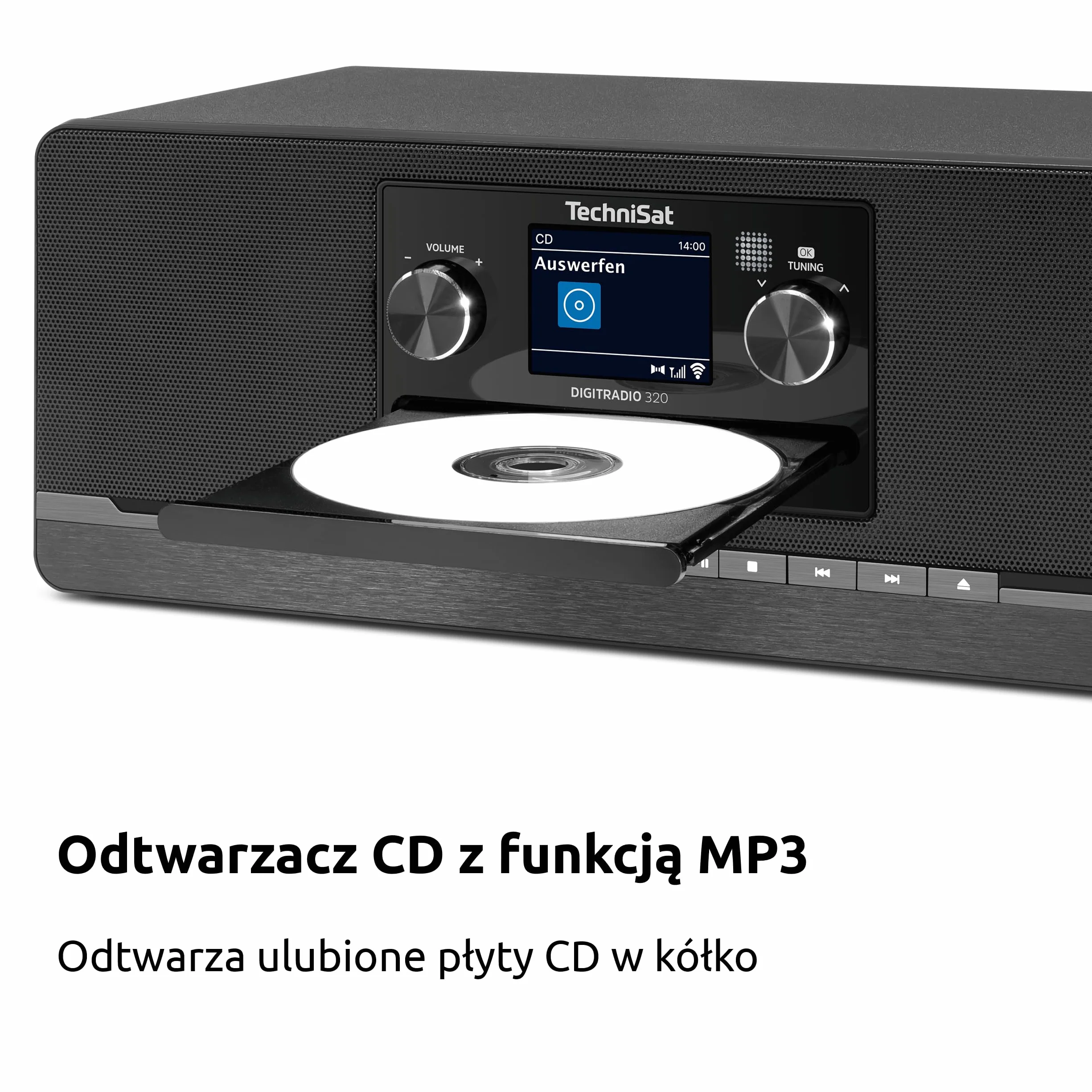TechniSat DIGITRADIO 320 – Cyfrowe radio stereo (kompaktowy system z DAB+ i FM, odtwarzacz CD, Bluetooth, USB, 2×5 W RMS, kolorowy wyświetlacz TFT, pamięć ulubionych, budzik, timer snu, pilot)