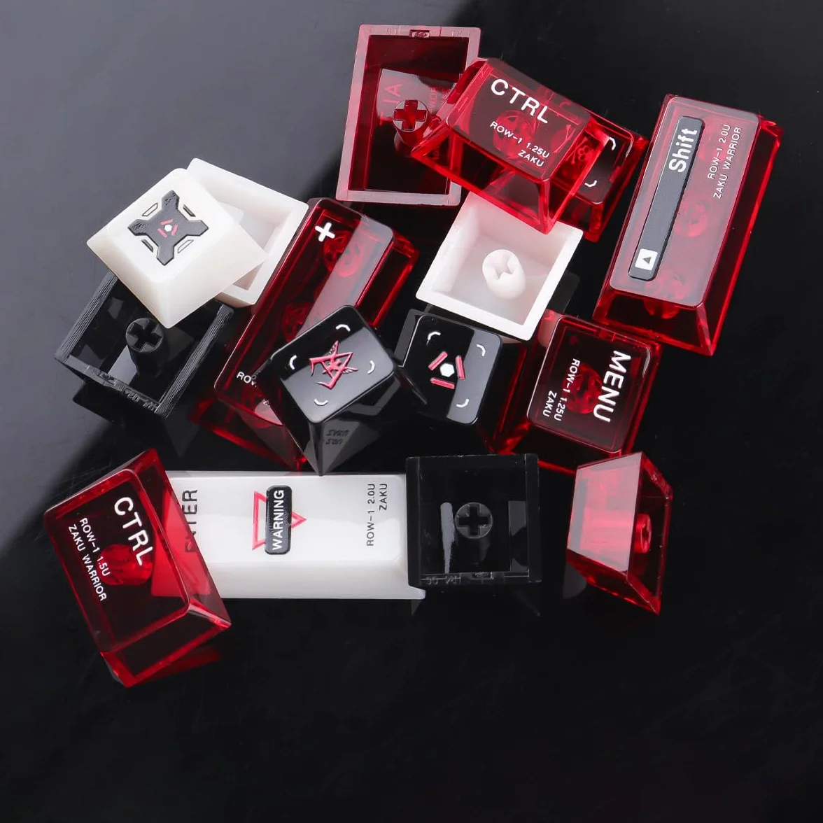 JakeTsai Podwójne nasadki klawiszy PC, 138 klawiszy, czerwone, czarne, przezroczyste klawisze, przezroczyste nakładki na klawisze z profilem wiśniowym do Cherry MX Switch ANSI i ISO układ klawiatury