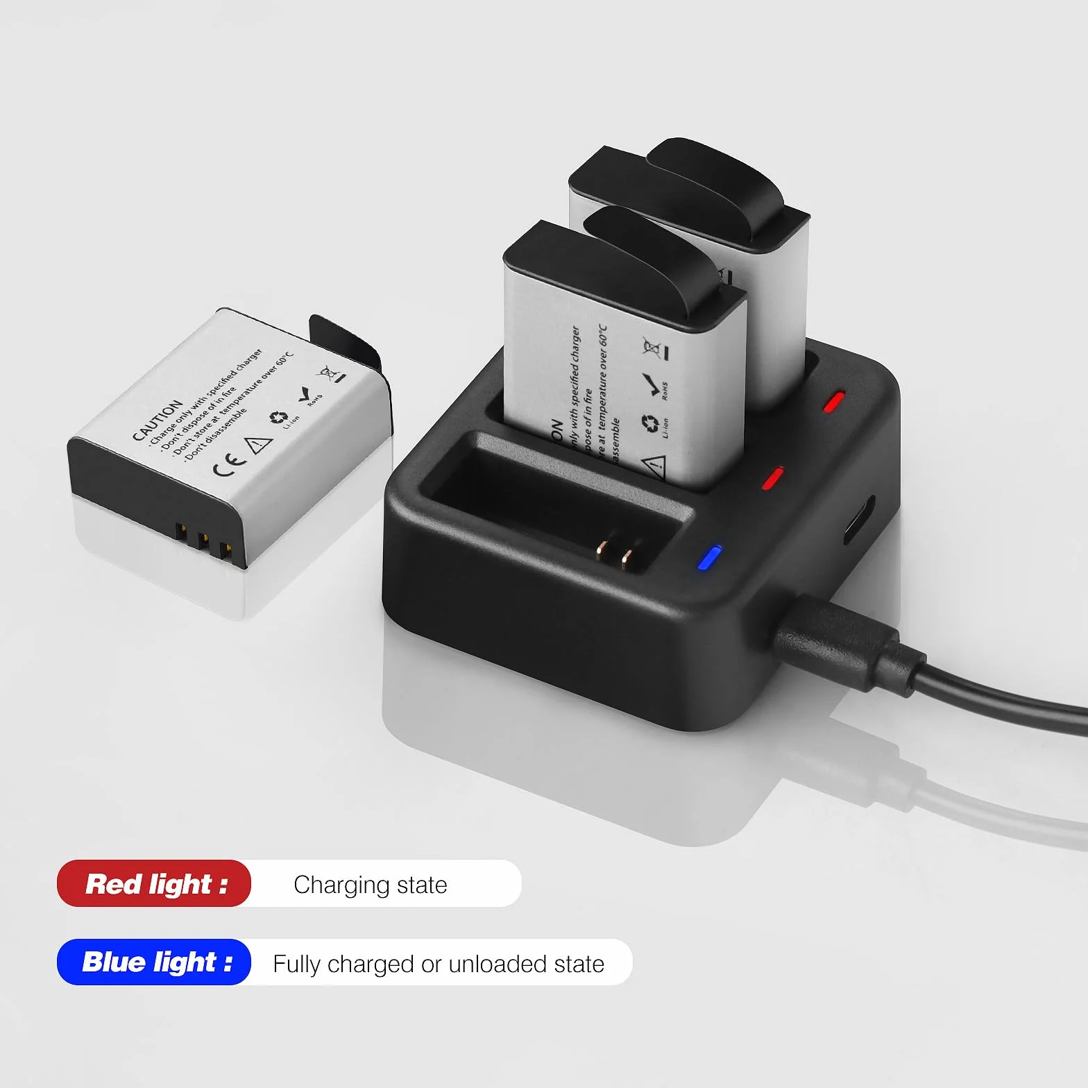 Akumulator 1350mAh (3-pak) z ładowarką do AKASO EK7000/Brave 4/V50X, Apexcam, COOAU, Dragon Touch, Crosstour, Campark, APEMAN, Surfola, Exprotrek, S009R, PG1050