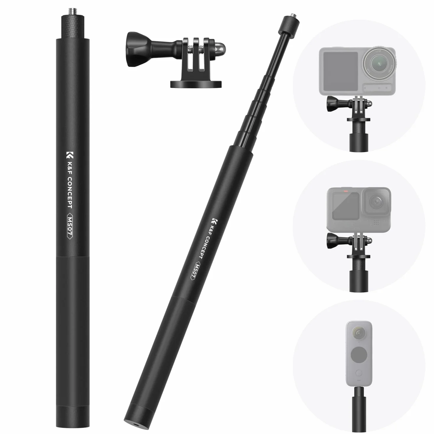 K&F CONCEPT Monopod Selfie Stick 153cm, kijek do selfie MS07, aluminiowy drążek przedłużający ze złączem 1/4”, kompatybilny z DJI Osmo, Insta360 Ace X5 X4 X3 ONE, Go Pro Hero 12 11 10 9 8 7