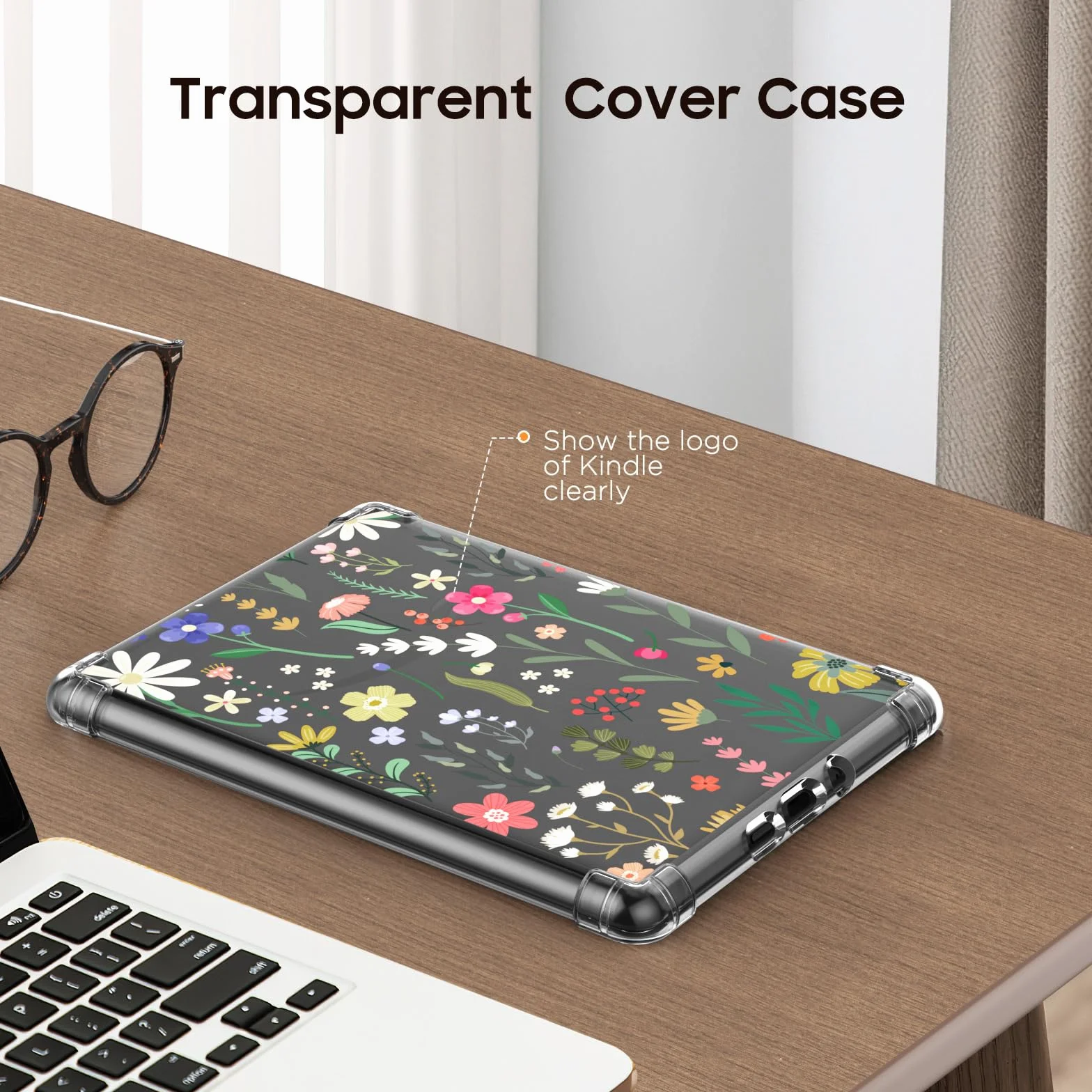 MoKo Case for 6.8" Kindle Paperwhite(11th Generation 2021 Release) & Kindle Paperwhite Signature Edition, Ultra Clear Soft Flexible Transparent TPU Skin Bumper Back Cover Shell, Clear & Flower