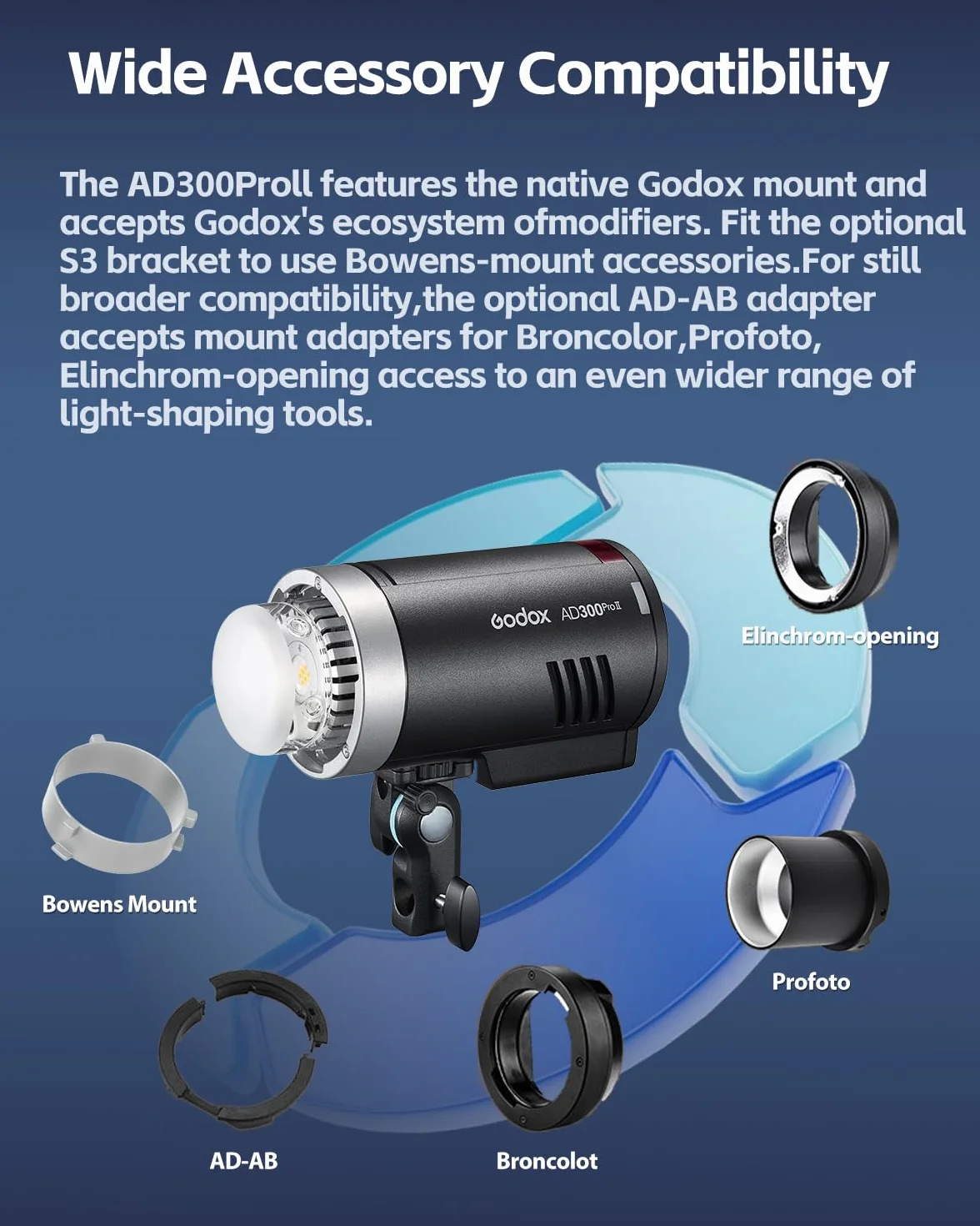 Godox AD300Pro II AD300ProII lampa błyskowa, One-Tap Sync z wyzwalaczem GODOX X3 Pro/X3, 300 W 2,4 G TTL HSS 1/8000s lampa błyskowa studyjna Monolight, 0,01-1,5 s recykling/16-kolorowe grupy kolorów