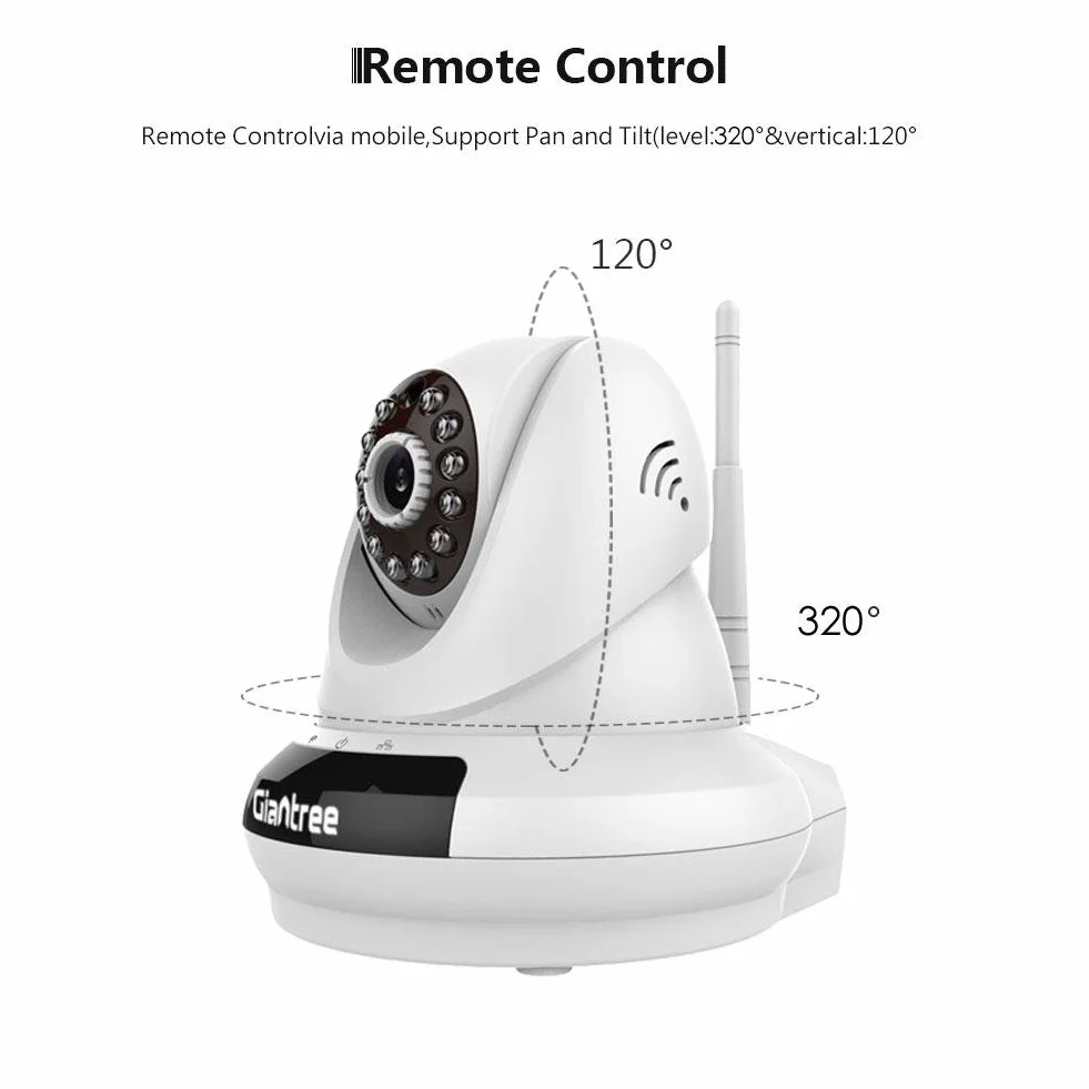 Giantree H.264 HD 1280 x 720P monitor dla niemowląt / zwierząt domowych, bezprzewodowy monitor, Wired Pan / Tilt IP kamera WiFi / kamera internetowa do Home Security (Plug & Play, skanowanie kodów QR QR dla iPhone i Android, mobilny widok, dwukierunkowe a