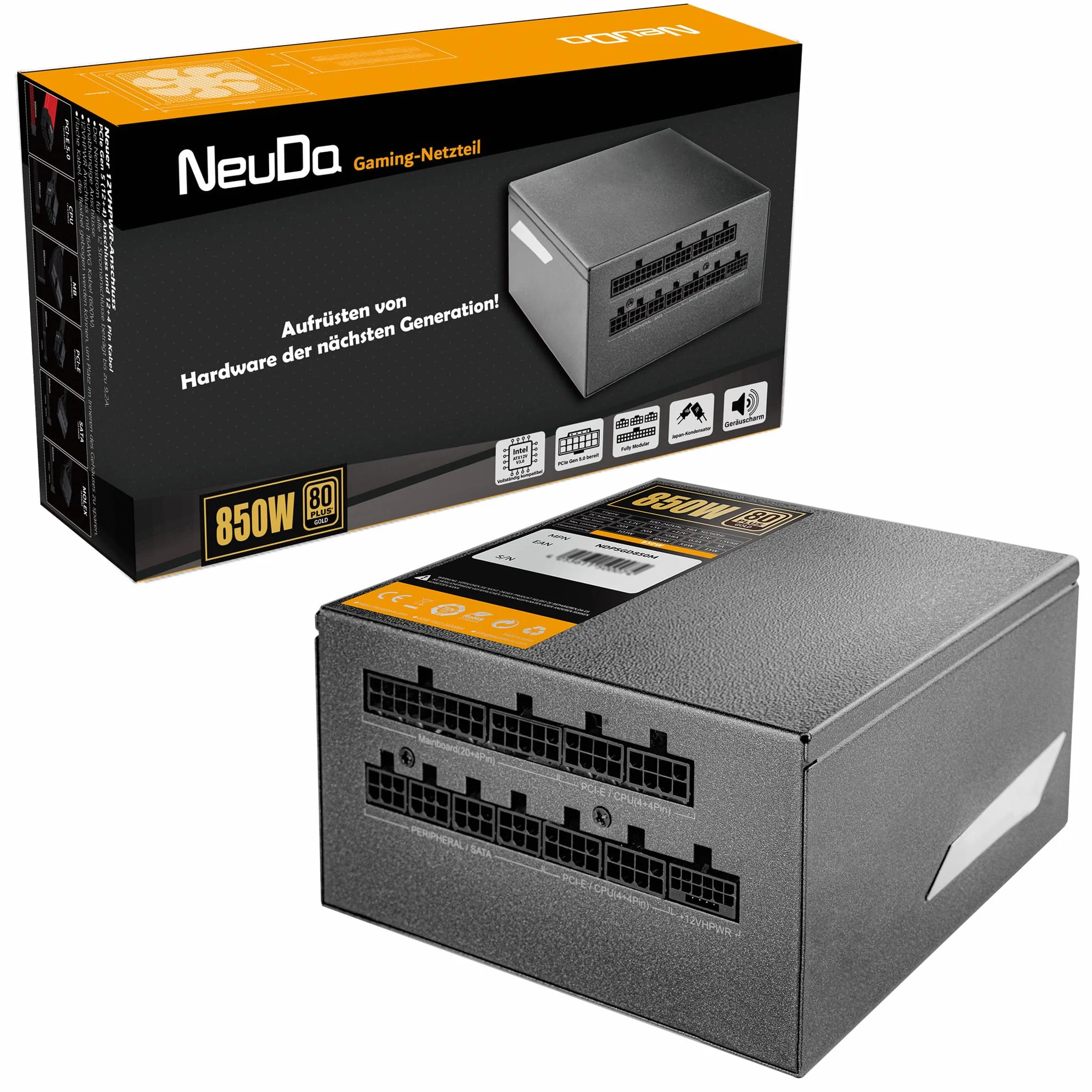 NEUDA Zasilacz PC ATX 850W 80Plus Gold z zarządzaniem kablami, czarny