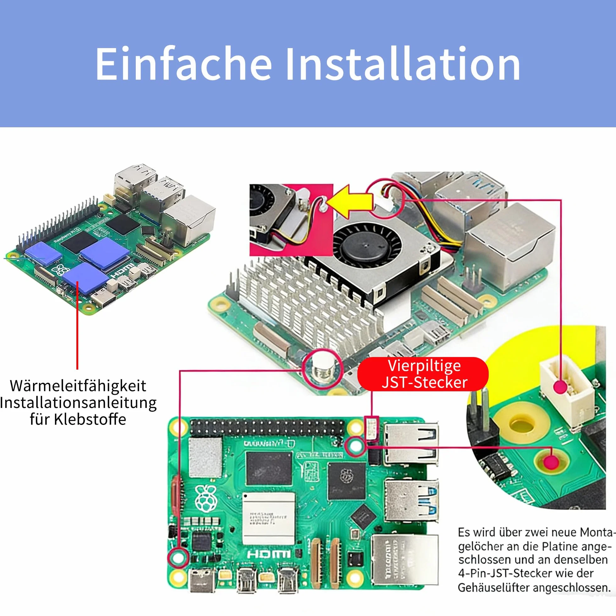 Aktywny wentylator chłodzący, Active Cooler do RasPi 5, aktywny wentylator, aluminiowy radiator, z wentylatorem sterowanym temperaturą, radiator, kompatybilny z RasPi 5