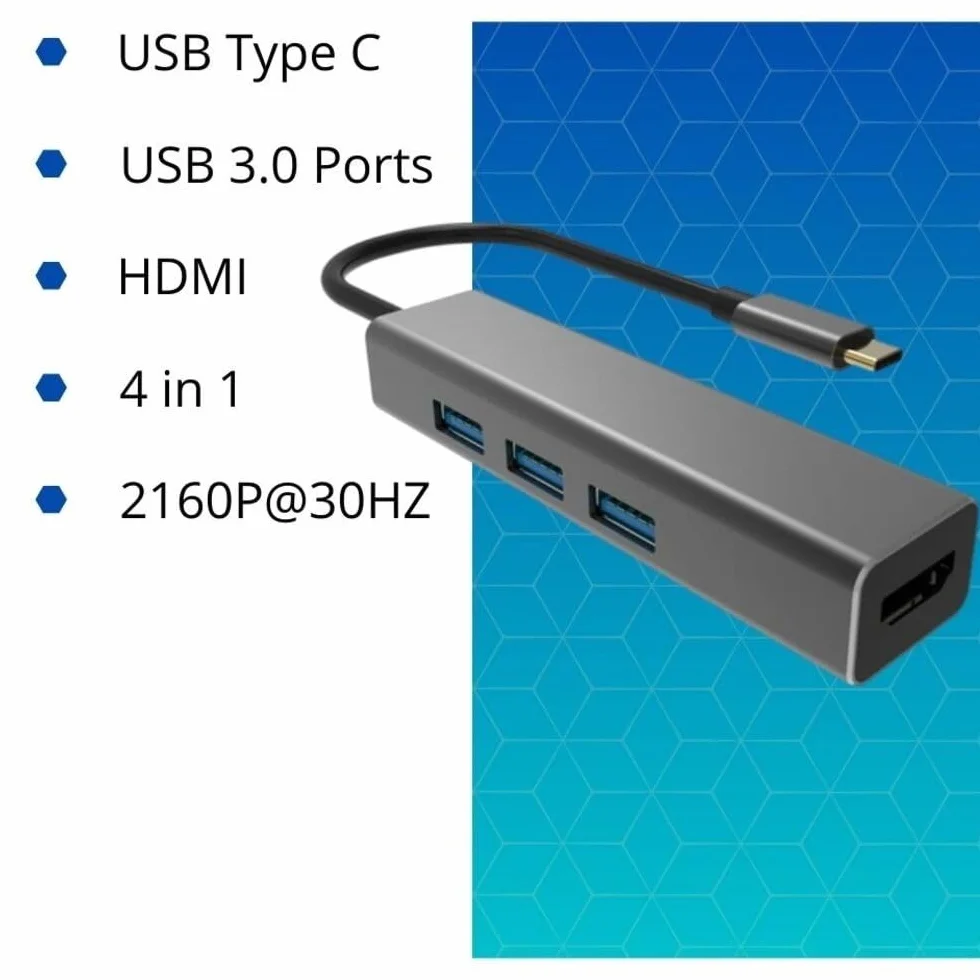 VCOM DH318 koncentrator USB typu C na USB 3.0 x 3 + HDMI 4 w 1, czarny