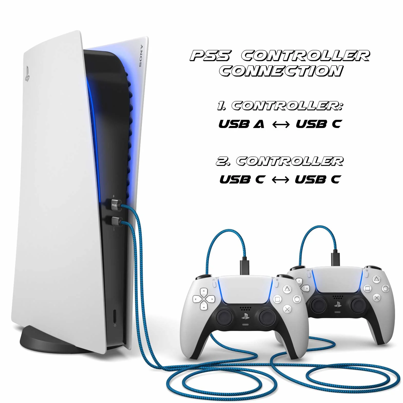 Nylonowy kabel do ładowania PS5, do kontrolera Playstation 5, kabel USB C, USB 3.1 (USB 3.0), kabel do ładowania, osłona materiałowa, wtyczka aluminiowa, niebiesko-czarny, 3 m