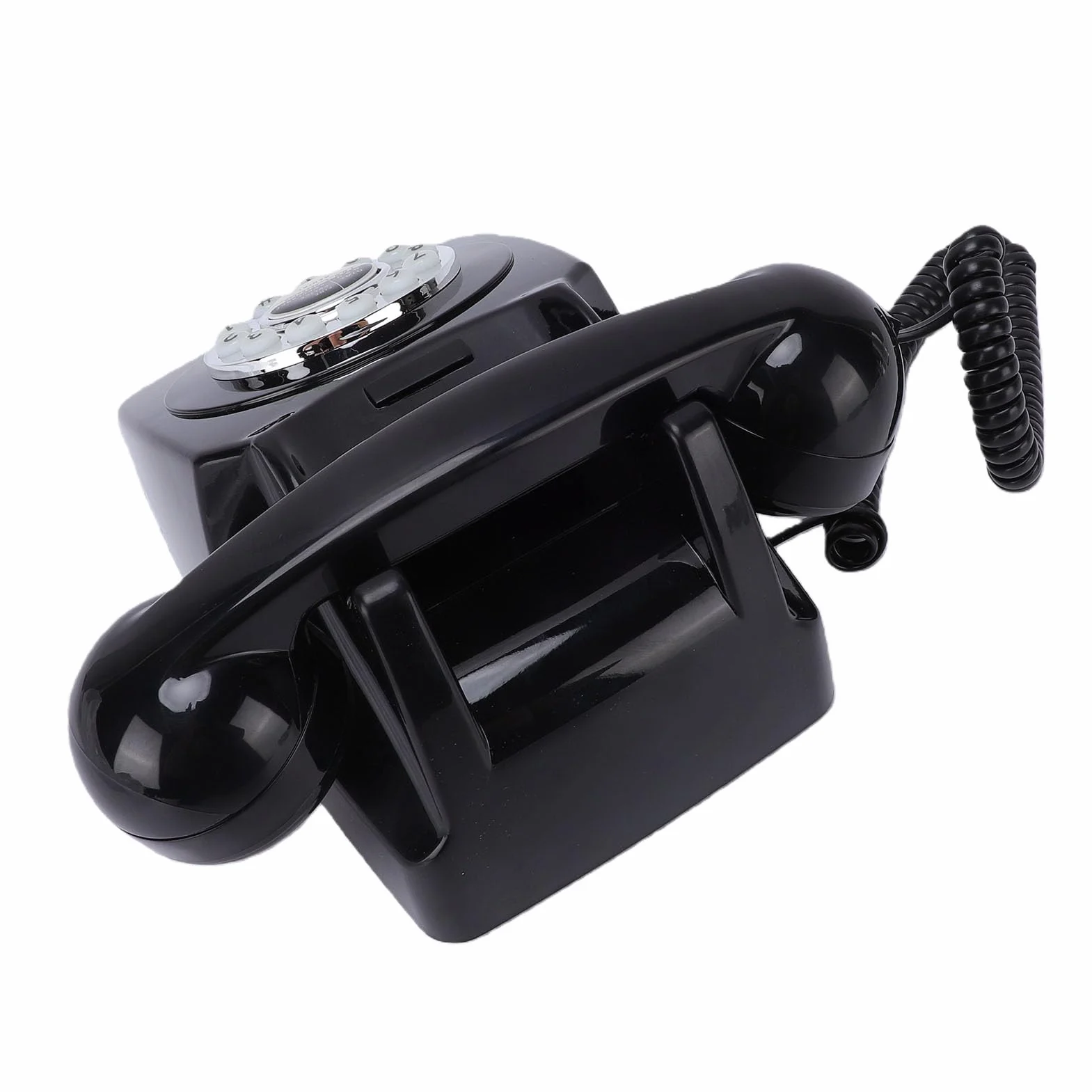 Zabytkowy Telefon Stacjonarny Klasyczny Wygląd, Telefon Przewodowy w Stylu Retro z Przyciskami Ponownego Wybierania RJ11, Plug and Play do Wystroju Domowego Biura (BLACK)