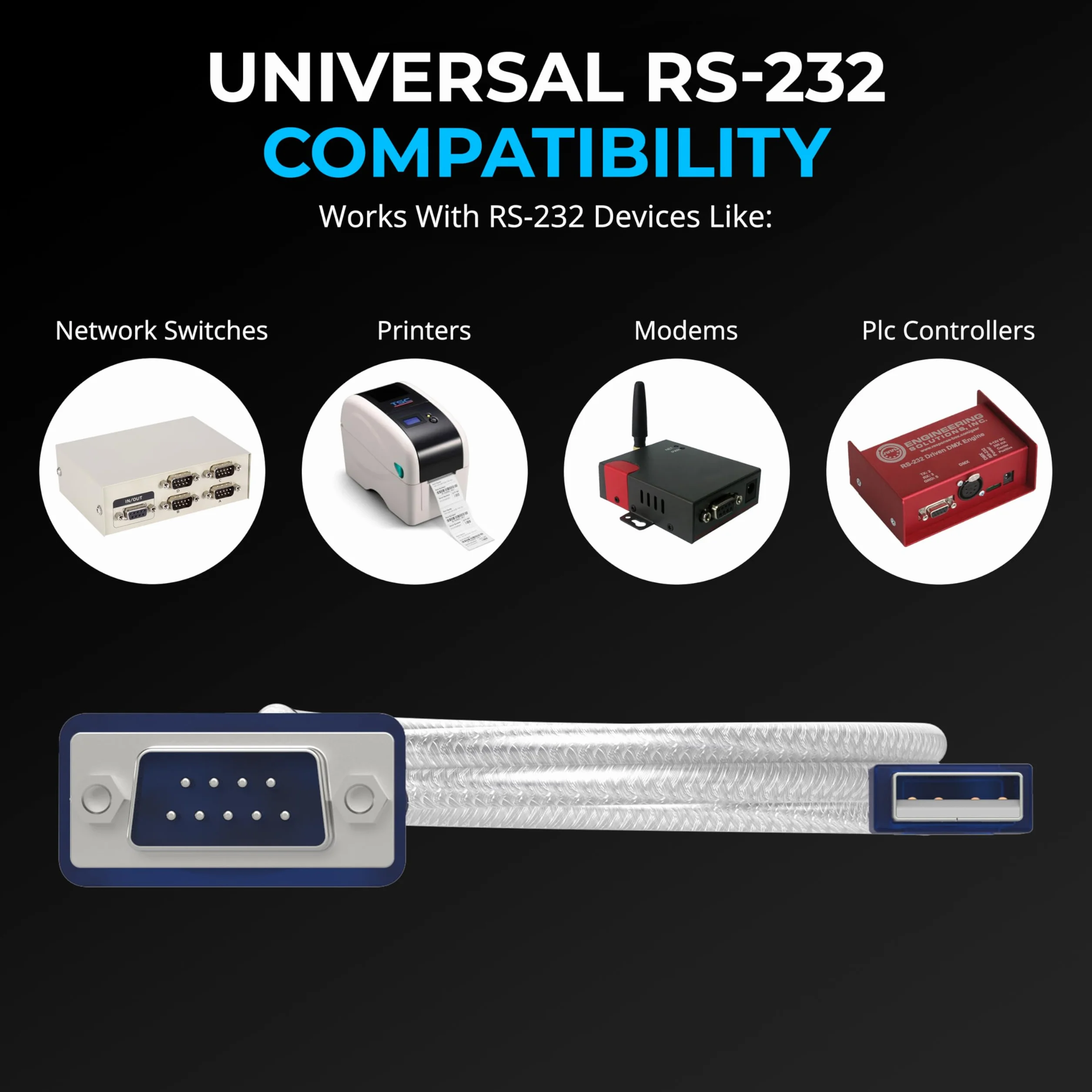 Sabrent Adapter USB na szeregowy (85 cm) USB na RS232 kabel szeregowy, kabel konwertera DB-9 (9-biegunowy) chipset Prolific kompatybilny z Windows, Mac OS X 10.6 i nowszym, Linux 2.4 et plus (CB-DB9P)
