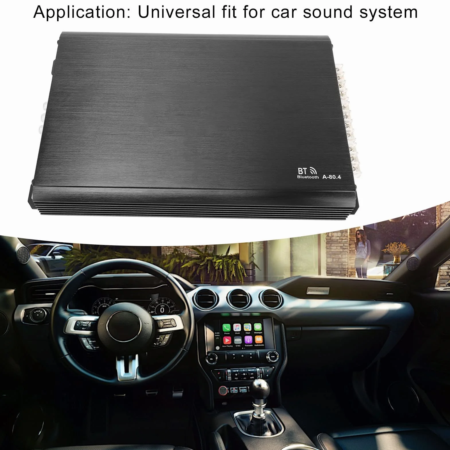 Wzmacniacz Samochodowy 4-kanałowy, Klasa AB, Potężny Wzmacniacz Stereo Audio do Uniwersalnego Nagłośnienia Samochodowego, Metal, 1 Jednostka