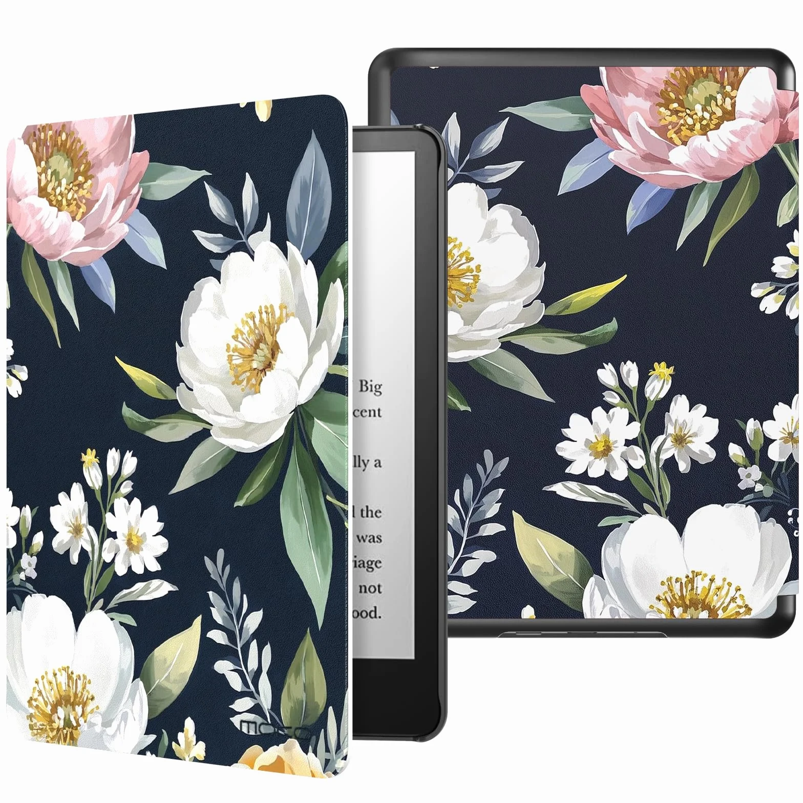 MoKo Case for 7" Kindle Paperwhite 12th Gen 2024/Colorsoft, Peonies | Lightweight Slim, Leather PU, Protective Shell Cover, Auto Wake/Sleep, for Kindle Colorsoft 1st Generation 2025/2026
