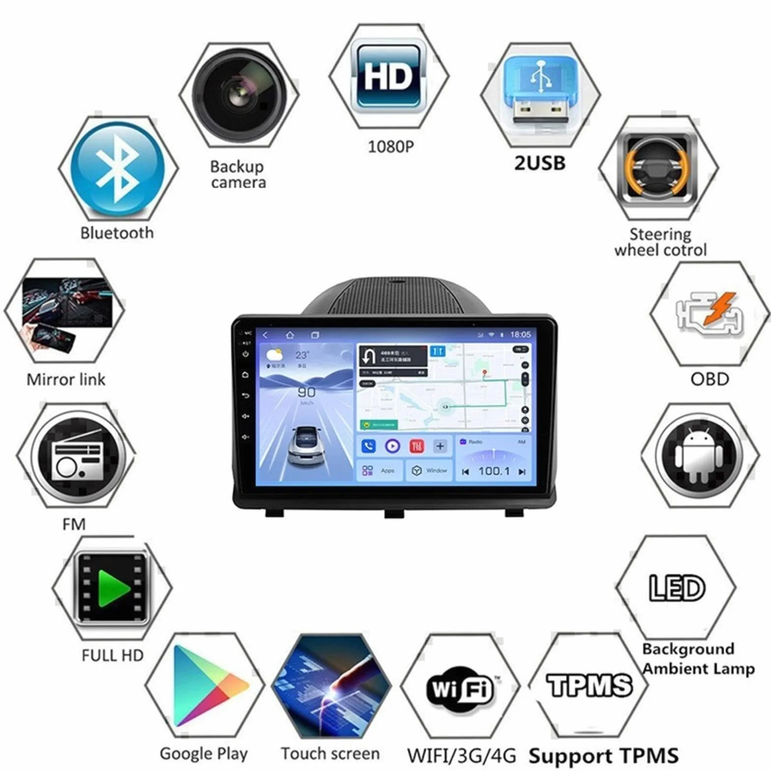 Android 15 Odtwarzacz Samochodowy Radio 9-calowy Ekran Dotykowy Multimedia Dla Opel Antara 1 2006-2017, Nawigacja Gps Obsługa Bluetooth 4g Wi-fi, Kamera Cofania Mirror Link,4CoreWifi1G+16G
