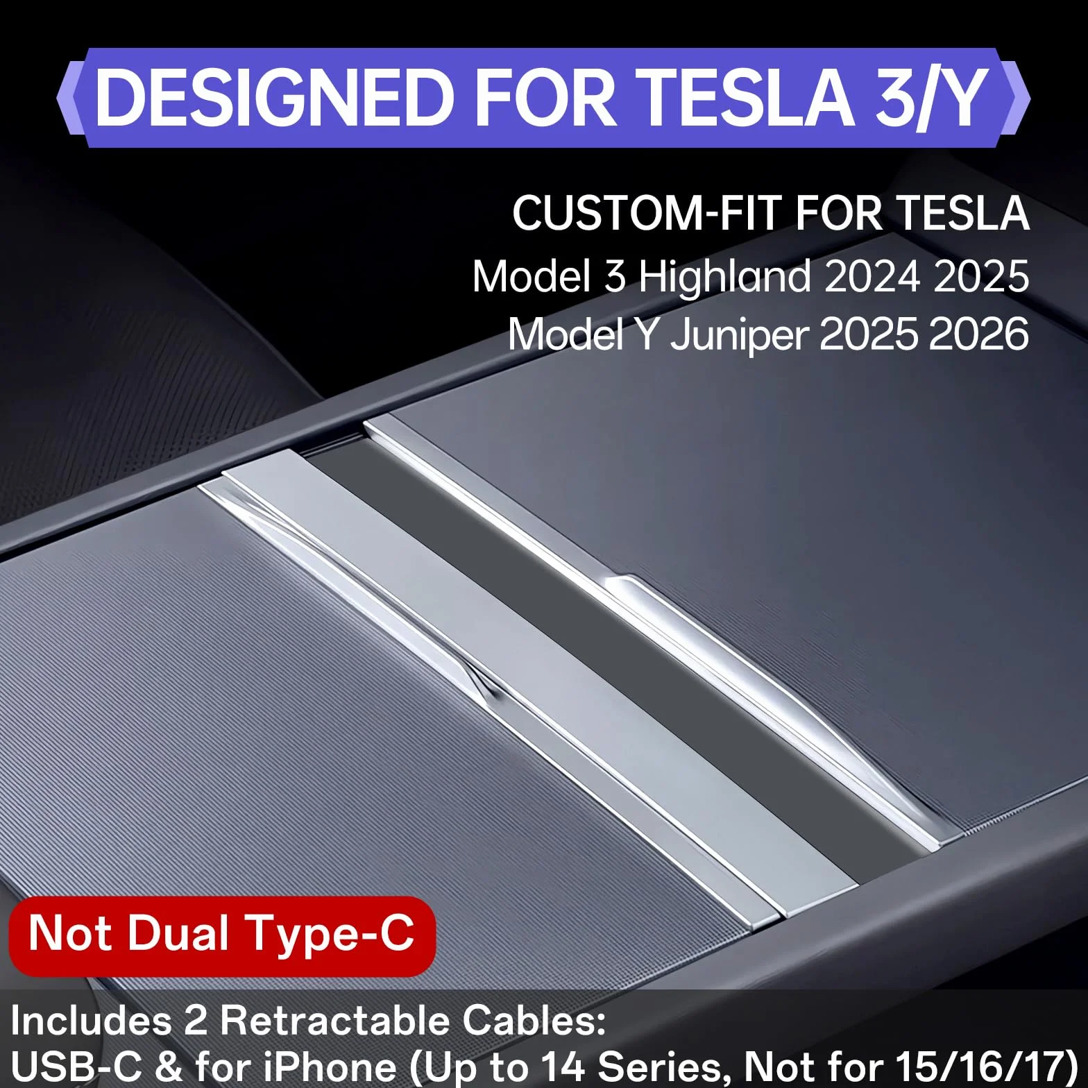 Hub USB do Tesla Model 3 Highland 2024 2025 Model Y Juniper 2025 z przesuwaną pokrywą, 119 W 4 w 1 Multi Ports, szybka ładowarka, wodoodporna stacja dokująca z wysuwanymi kablami, pasuje do