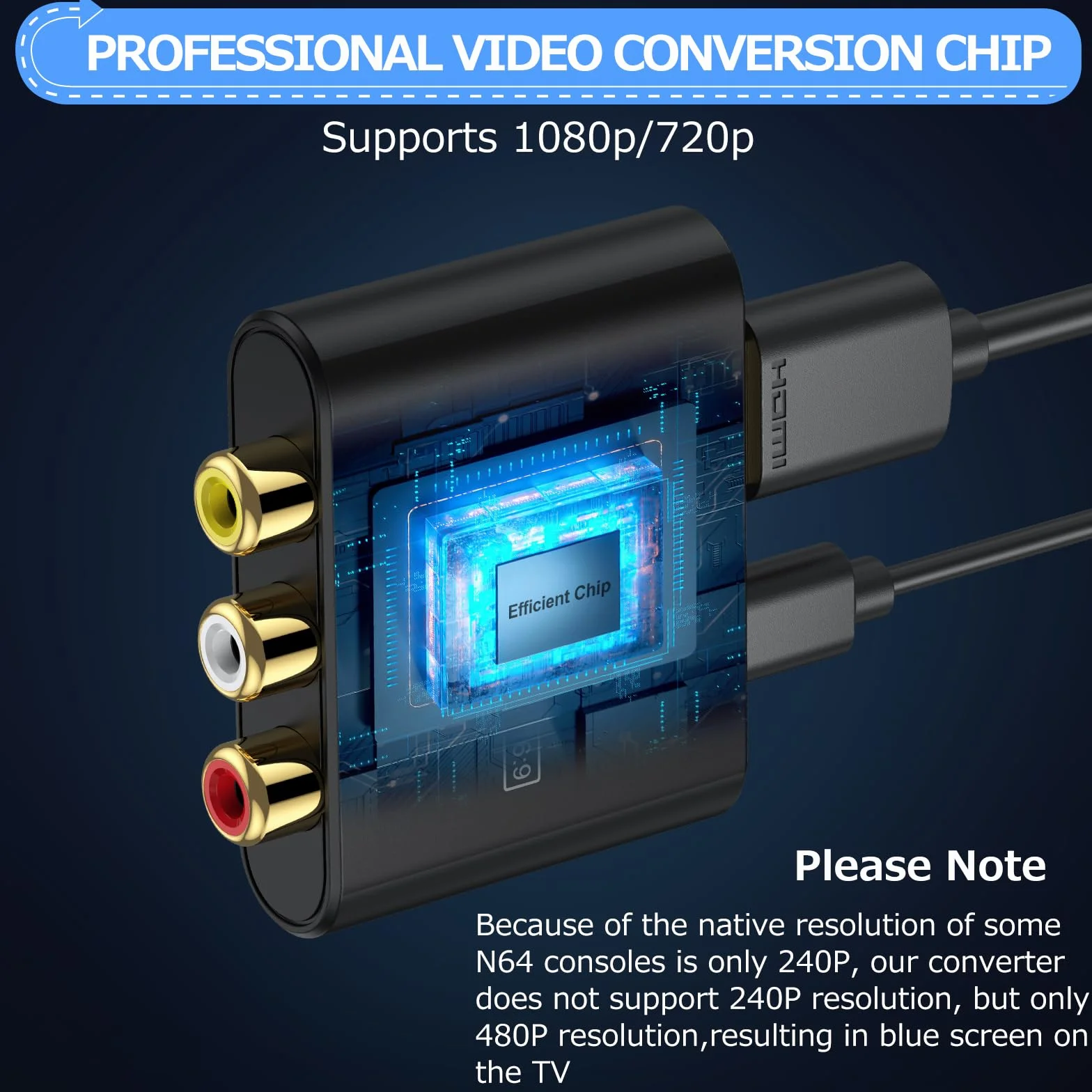 CAMWAY Konwerter RCA na HDMI 1080P AV na HDMI Adapter Kompozytowy CVBS PAL NTSC Wii PS1 PS2 N64 Xbox