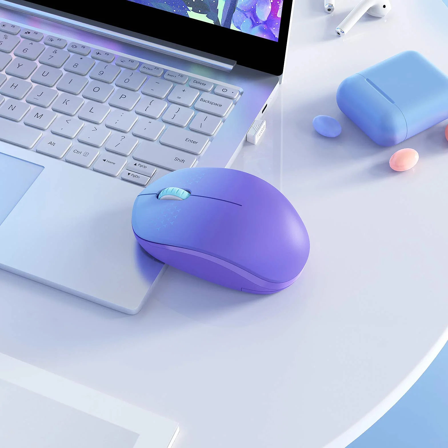 seenda Bezprzewodowa mysz, bezgłośna mysz 2,4 G, z odbiornikiem USB, przenośna mysz komputerowa do komputera, tabletu, laptopa, notebooka, Chromebooka, gradientowa fioletowa
