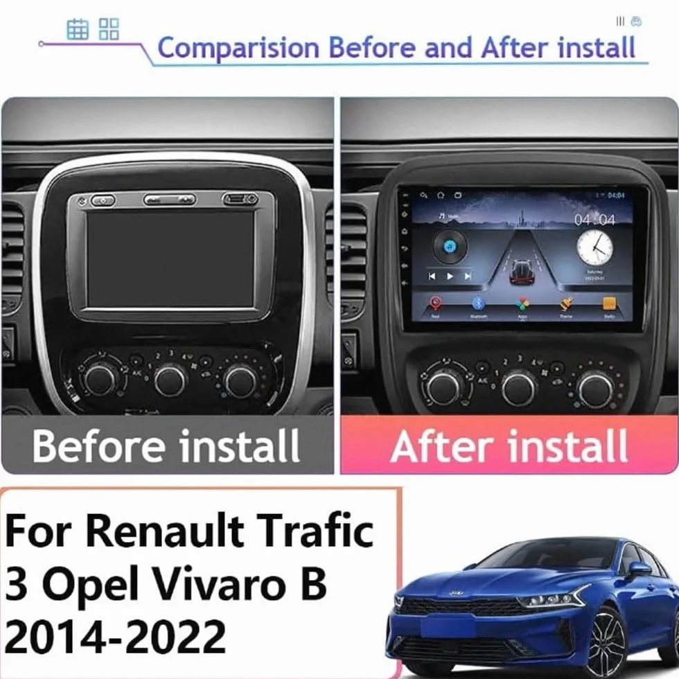 Radio Samochodowe Z Ekranem Dotykowym dla Voiture Renault Trafic 3 Opel Vivaro B 2014-2022 9 Inches Android 15 Wyświetlacz Samochodowy Steering Wheel Controls Dla, 8 Core 6G+128G