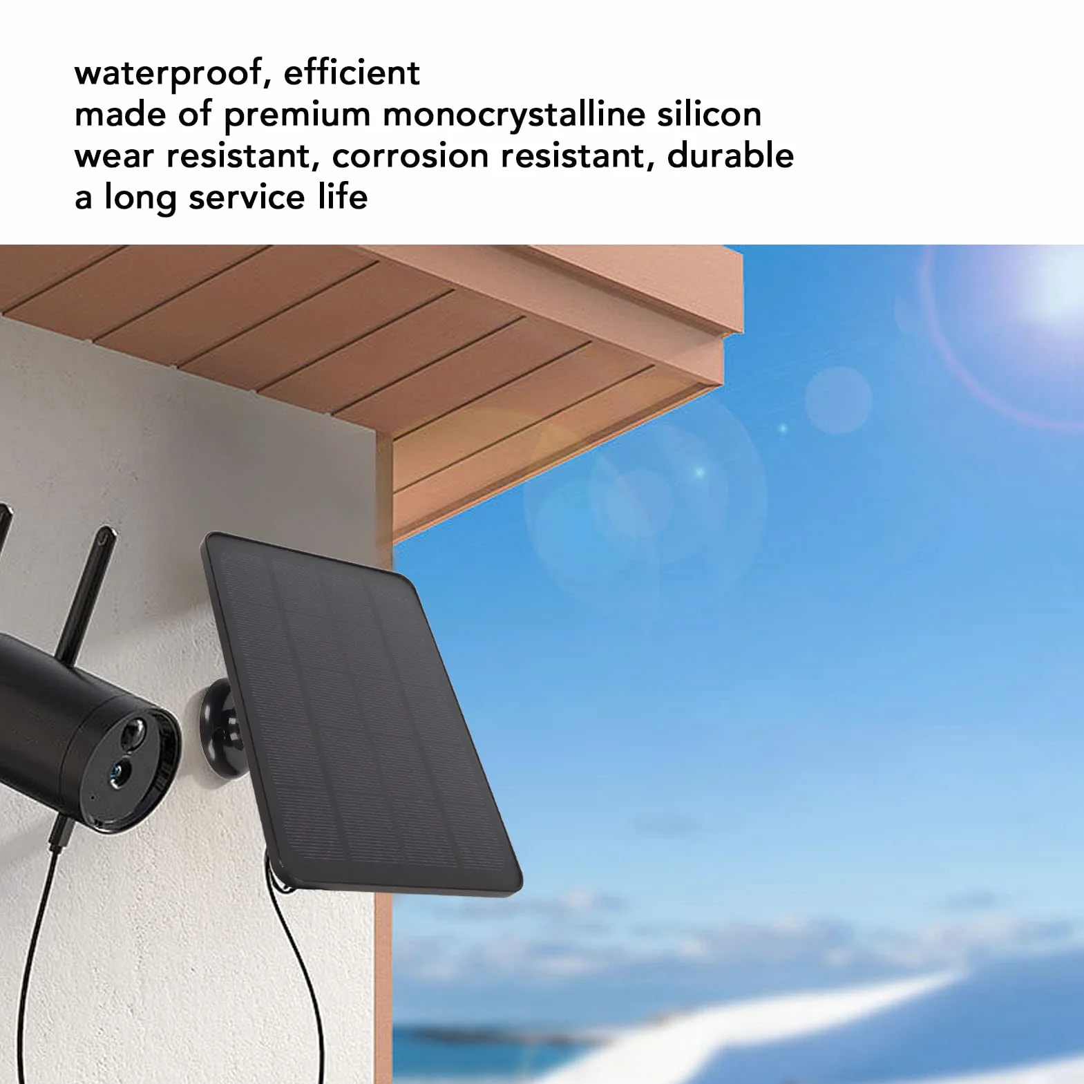 lyrlody Panel Słoneczny 5 V do Kamer Bezpieczeństwa, ładowarka Słoneczna z Krzemu Monokrystalicznego 4 W z Kablem USB IP65, do Kamer Zewnętrznych (BLACK)