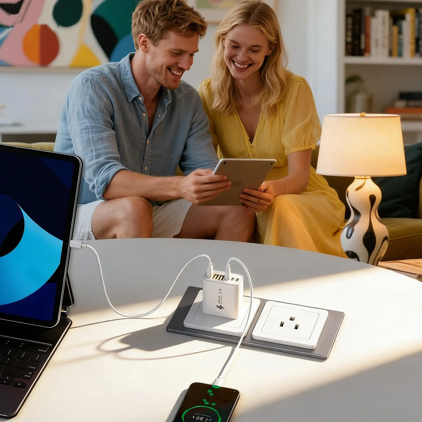 Adapter Turystyczny USA, Wtyczka Amerykańska, Przejściówka Kanada, Szybka Ładowarka USB C 50W z 2 Portami USB-C i 3 Portami USB-A do USA/Kanady/Meksyku/Japonii/Chin