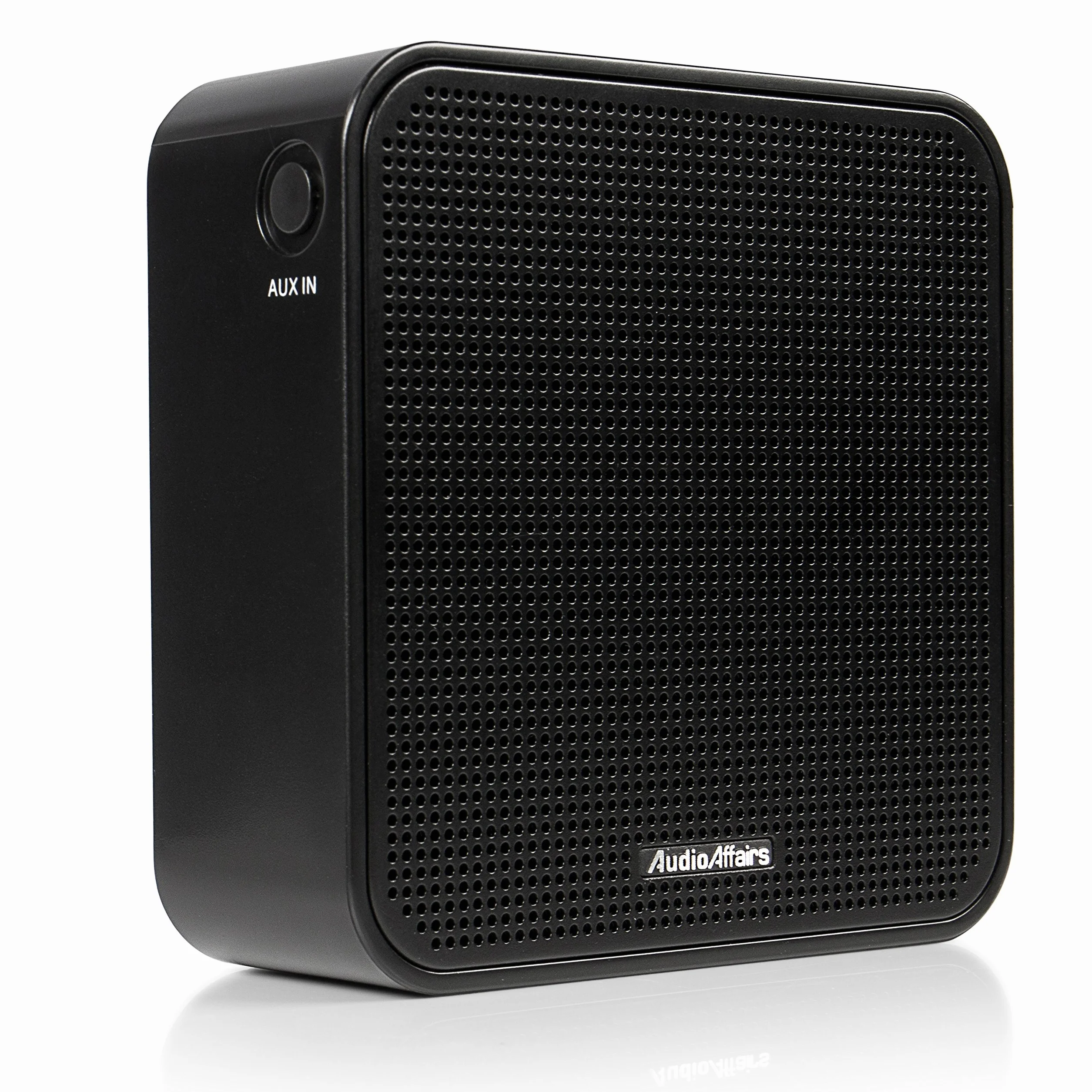 AudioAffairs PR 002 radio z gniazdkiem, radio kuchenne typu plug-in i głośnik Bluetooth, wbudowany akumulator, złącze AUX IN, zestaw głośnomówiący, tuner UKW FM PLL, kolor: czarny