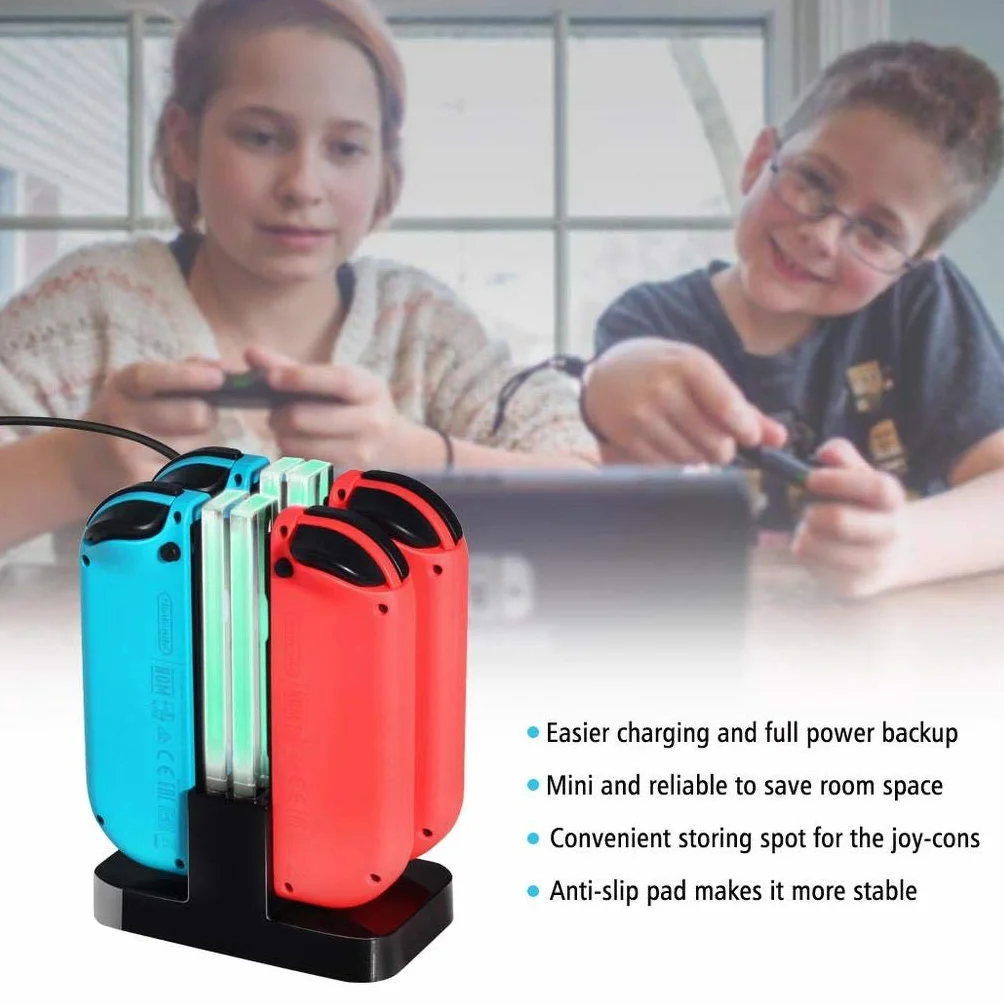 INF Stacja ładująca Nintendo Switch ze wskaźnikiem LED, ładowarka Joy-con 4 w 1 z kablem ładującym USB C, czarna