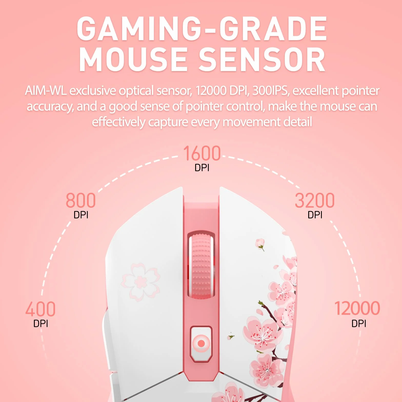 DAREU Pink Mysz do gier bezprzewodowa z magnetyczną stacją dokującą do ładowania RGB, 12 tys. dpi, 7 programowalnych przycisków, precyzyjny czujnik 300IPS 1000 Hz do komputerów PC i notebooków Mac