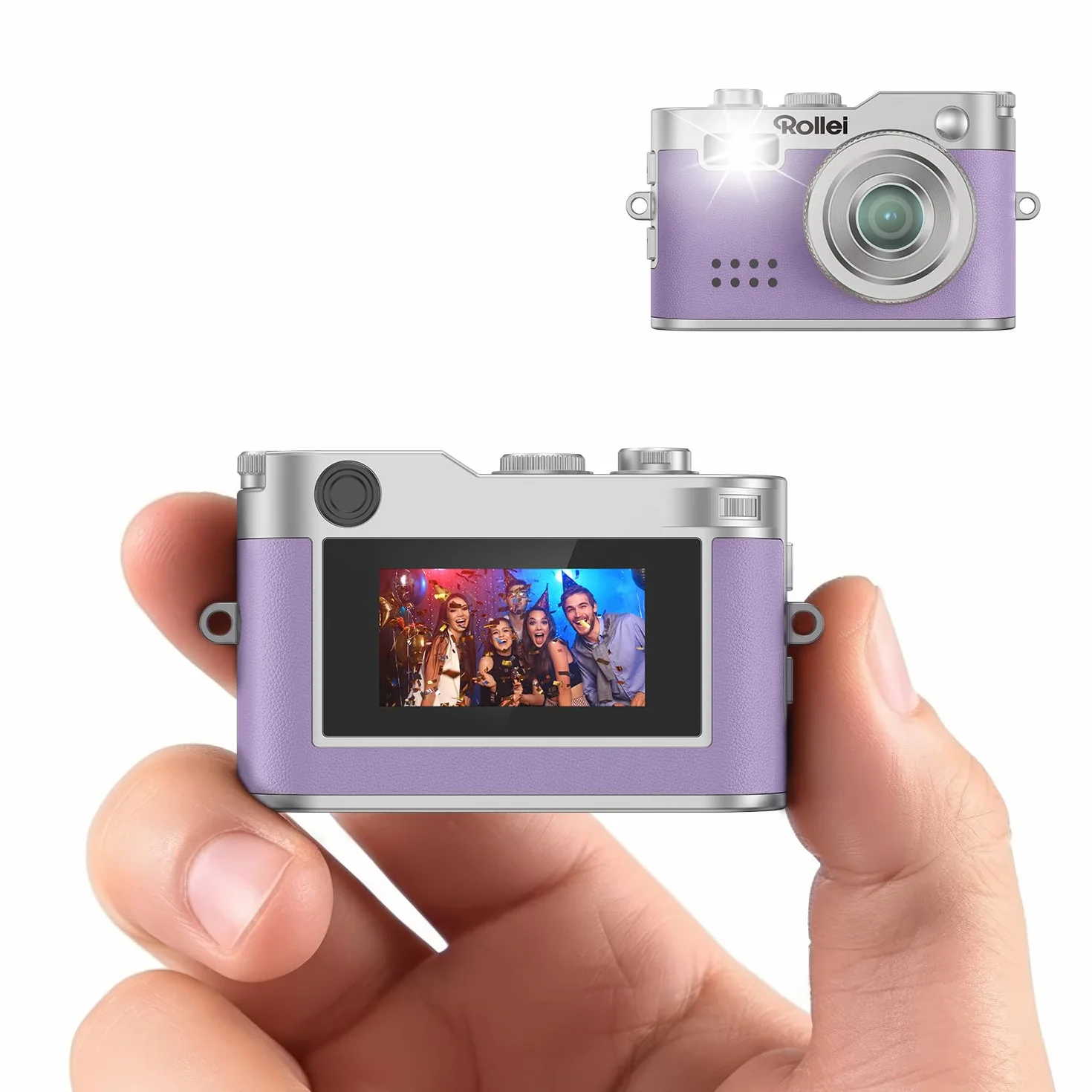Fioletowy mini aparat cyfrowy, Rollei mały aparat cyfrowy w stylu vintage 1080P FHD z kolorowym ekranem 0,96" 2MP kompaktowy aparat cyfrowy z lampą błyskową i nagrywaniem, mini aparat cyfrowy