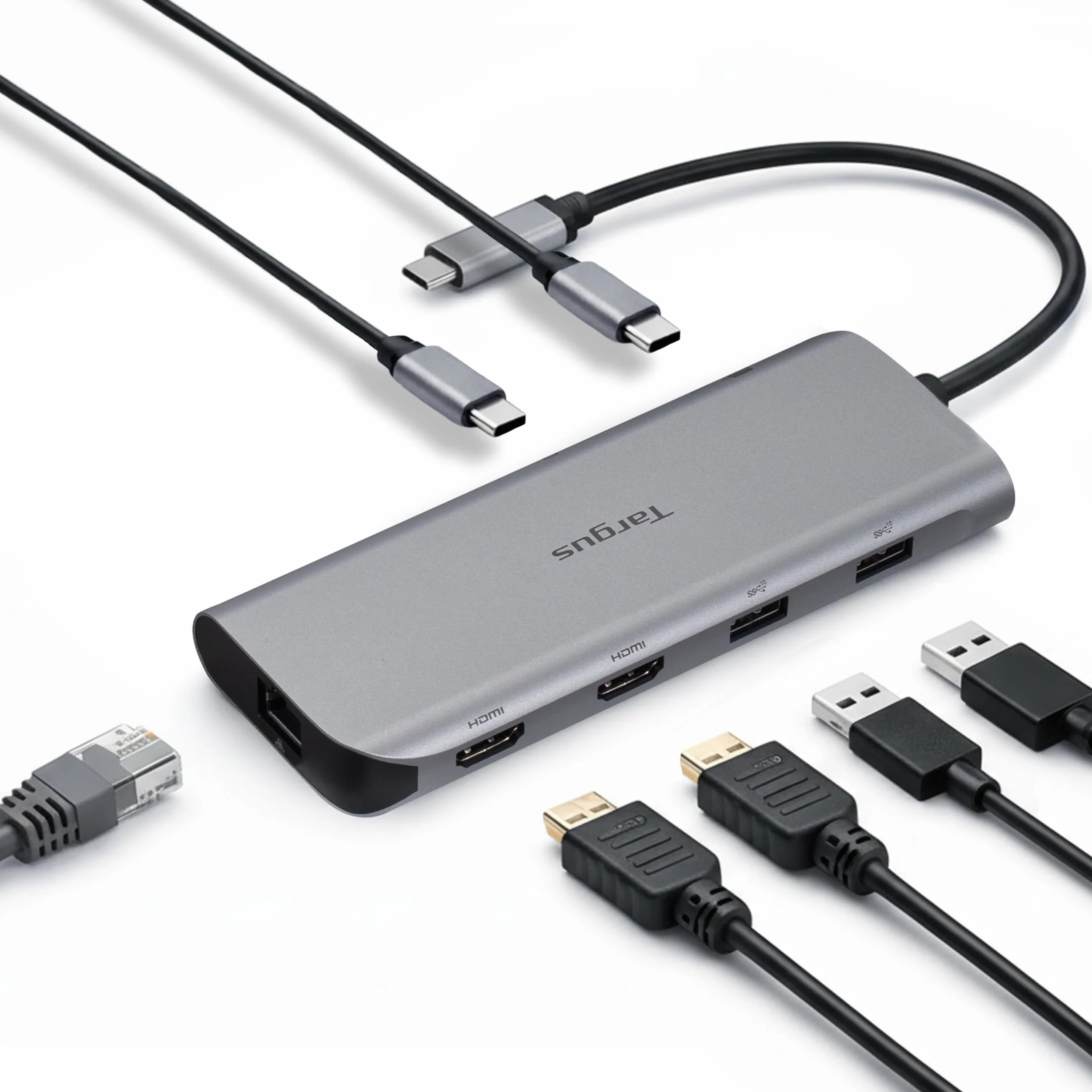 Targus Podwójna mobilna stacja dokująca wideo z 140 W EPR Power Pass-Through, Dual HDMI 4K przy 60 Hz, 2 x USB-C i 2 x USB-A 10 Gb/s, Gigabit Ethernet, EcoSmart Design DOCK427GL