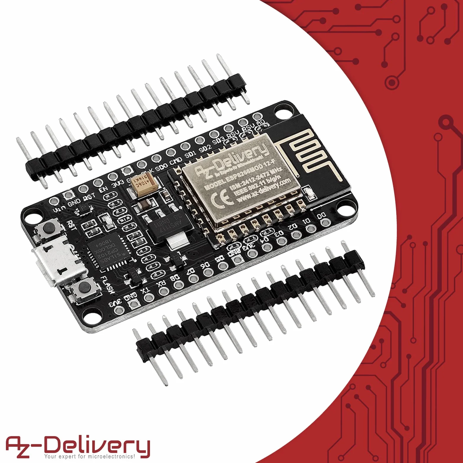 AZDelivery 3 x NodeMCU V2 WiFi Amica ESP8266 ESP-12F Development Board z CP2102 kompatybilny z Arduino nielutowane wersja w tym E-Book!