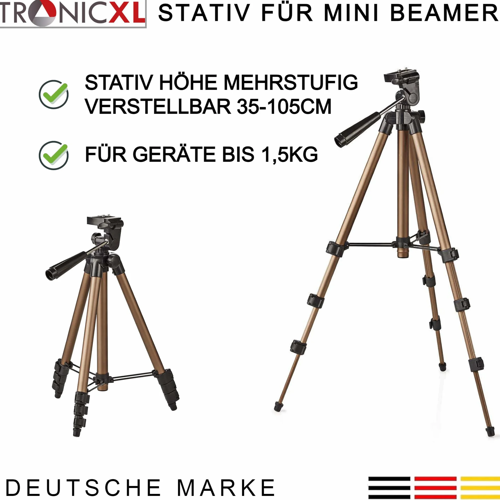 TronicXL Tripod19P - Statyw do projektora 1/4" - kompatybilny z Philips, BenQ, Asus, Acer, Epson, Sony, Panasonic, WiMiUS, TOUMEI, Merisny, QKK, OTHA, Android, Aiptek