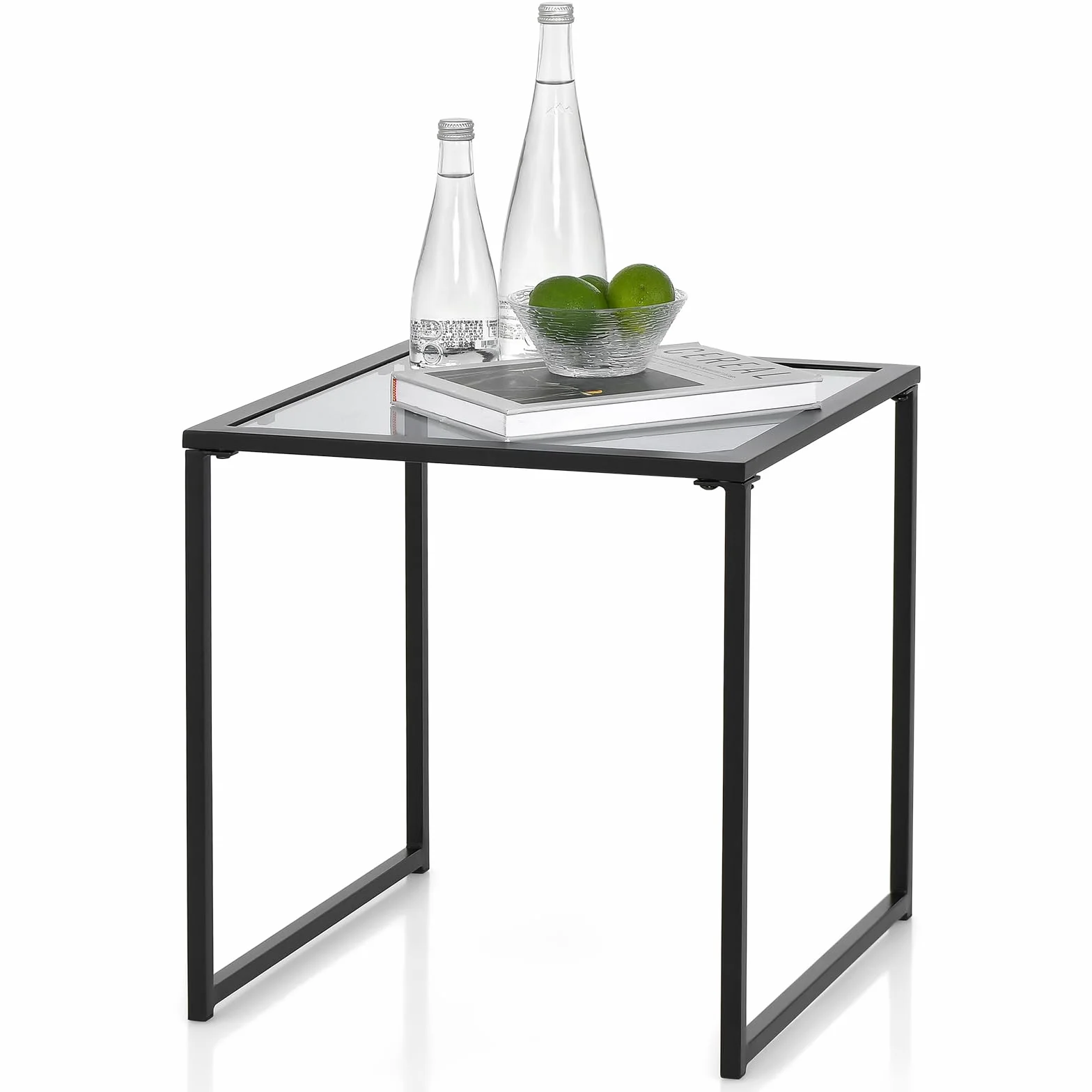 COSTWAY Stolik pomocniczy, mały stół ogrodowy, stół balkonowy z blatem z hartowanego szkła, stolik kawowy do salonu, ogrodu, na balkon, taras, 43 x 43 x 45 cm, ZB33386DE