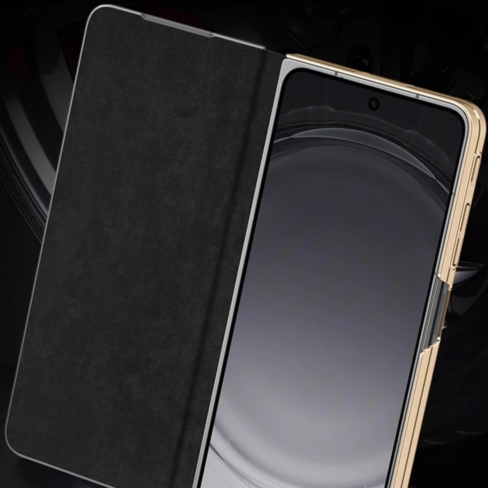 Skórzane etui z klapką do OPPO Find N6, ochrona obiektywu z klapką obudowa pozłacana krawędź antywstrząsowa luksusowa obudowa, czarna, N6