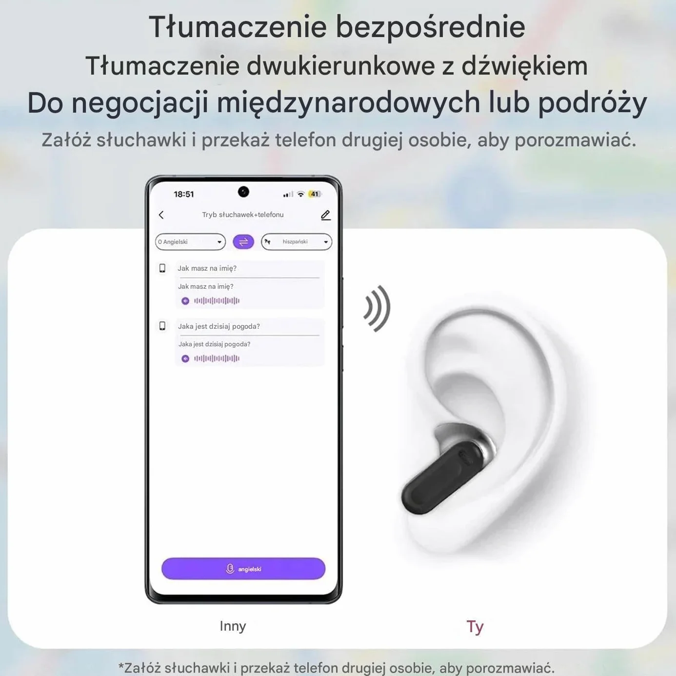 Słuchawki Tłumaczące Język - Słuchawki Tłumaczące Tłumaczenie W Czasie Rzeczywistym,Bezprzewodowe z Ekranem Dotykowym Redukcja Szumów do Podróży Biznes Siłownia Praca Szkoła dla Mężczyzn i