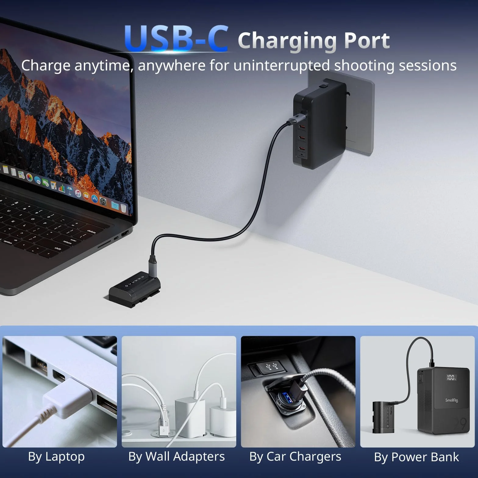 SMALLRIG LP-E6P bateria do aparatu Canon, bateria USB-C 2520 mAh ze wskaźnikiem LED, szybkie ładowanie 2,5 h, w pełni dekodowana dla Canon EOS R6V, R6 Mark III/II, R5 Mark II/III, C50, 5D Mark II/III